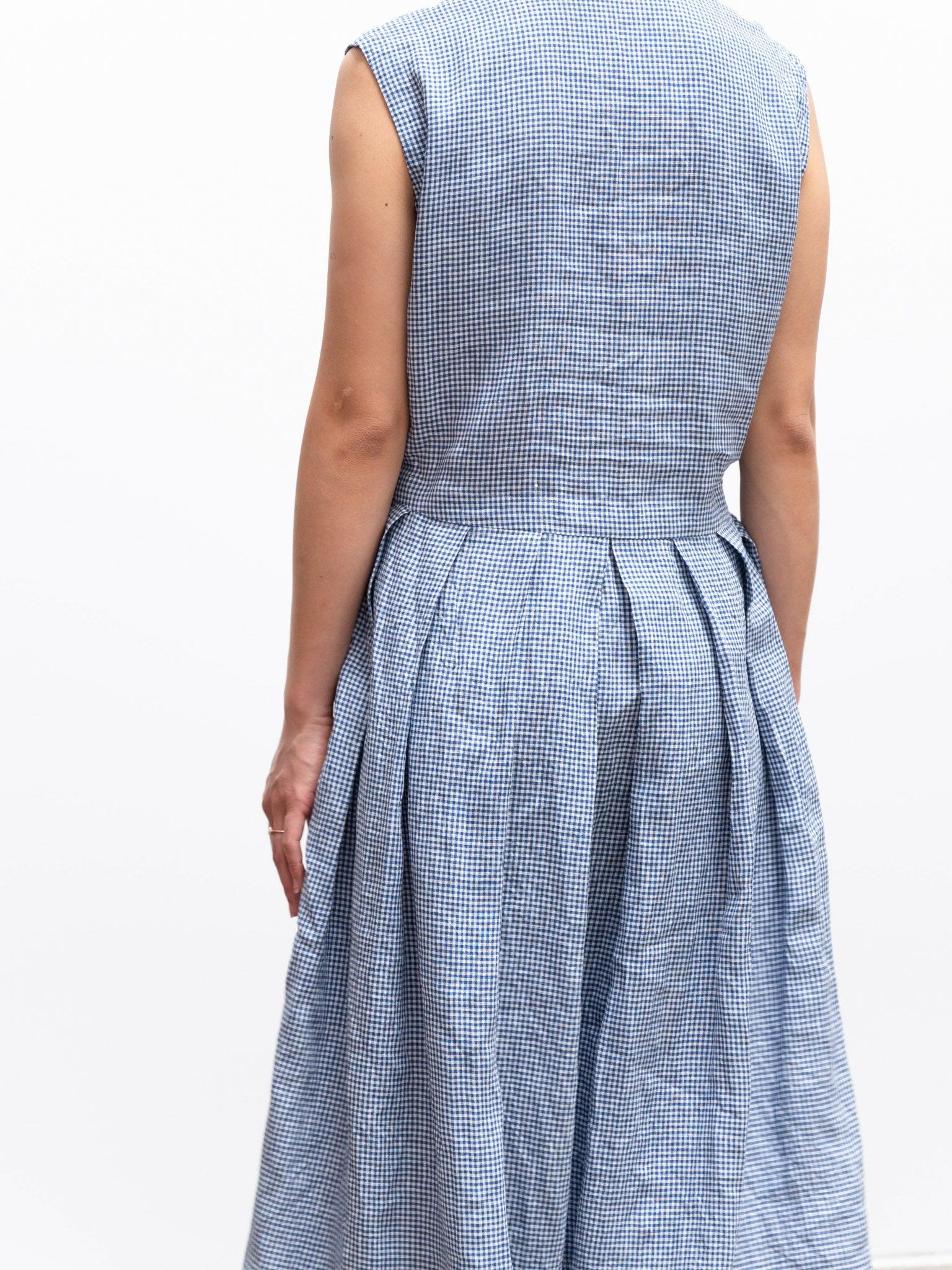 Namu Shop - Maillot Linen Cache Coeur Dress - Blue Check