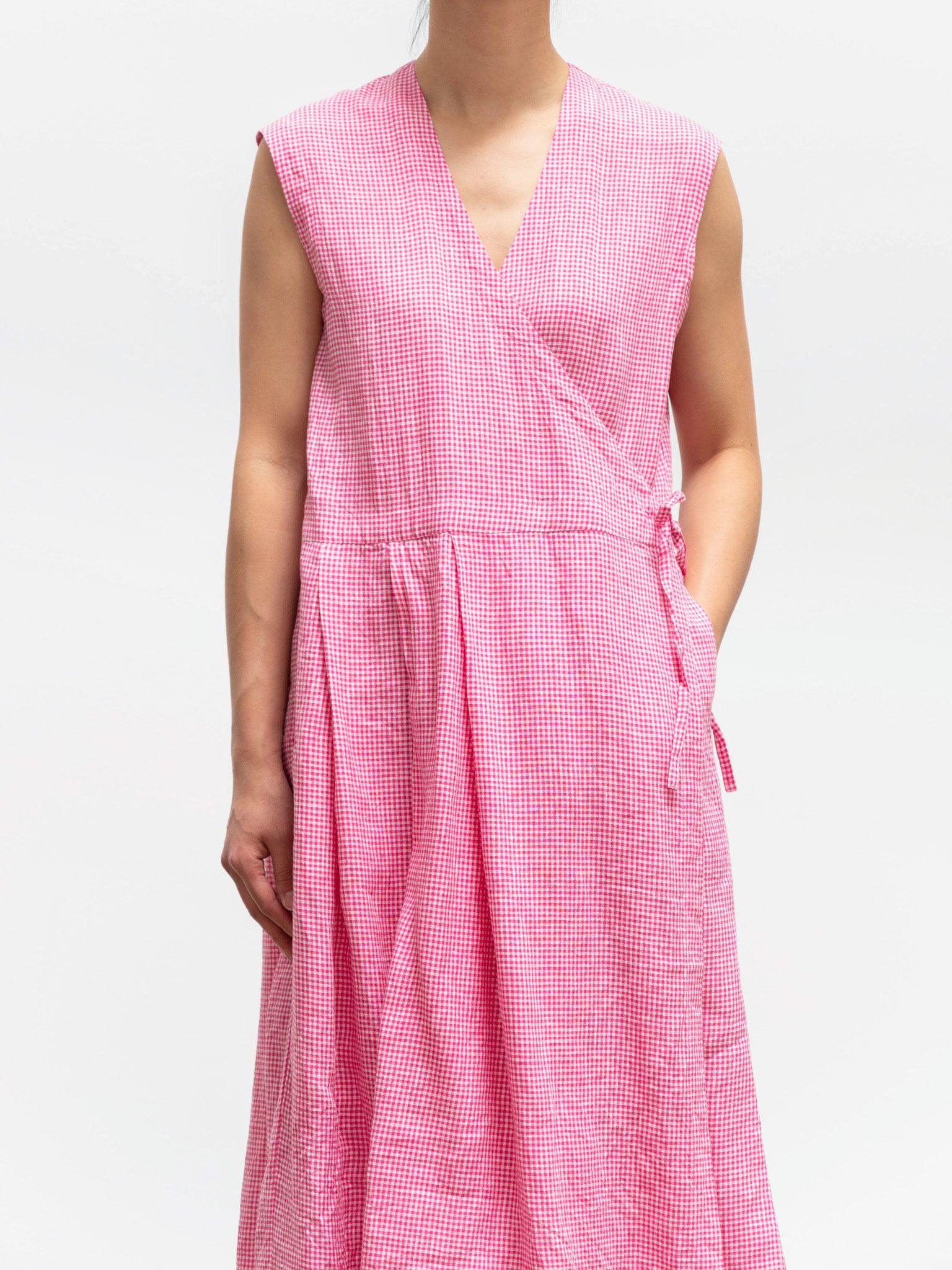Linen Cache Coeur Dress - Pink Check Linen Cache Coeur Dress - Pink Check