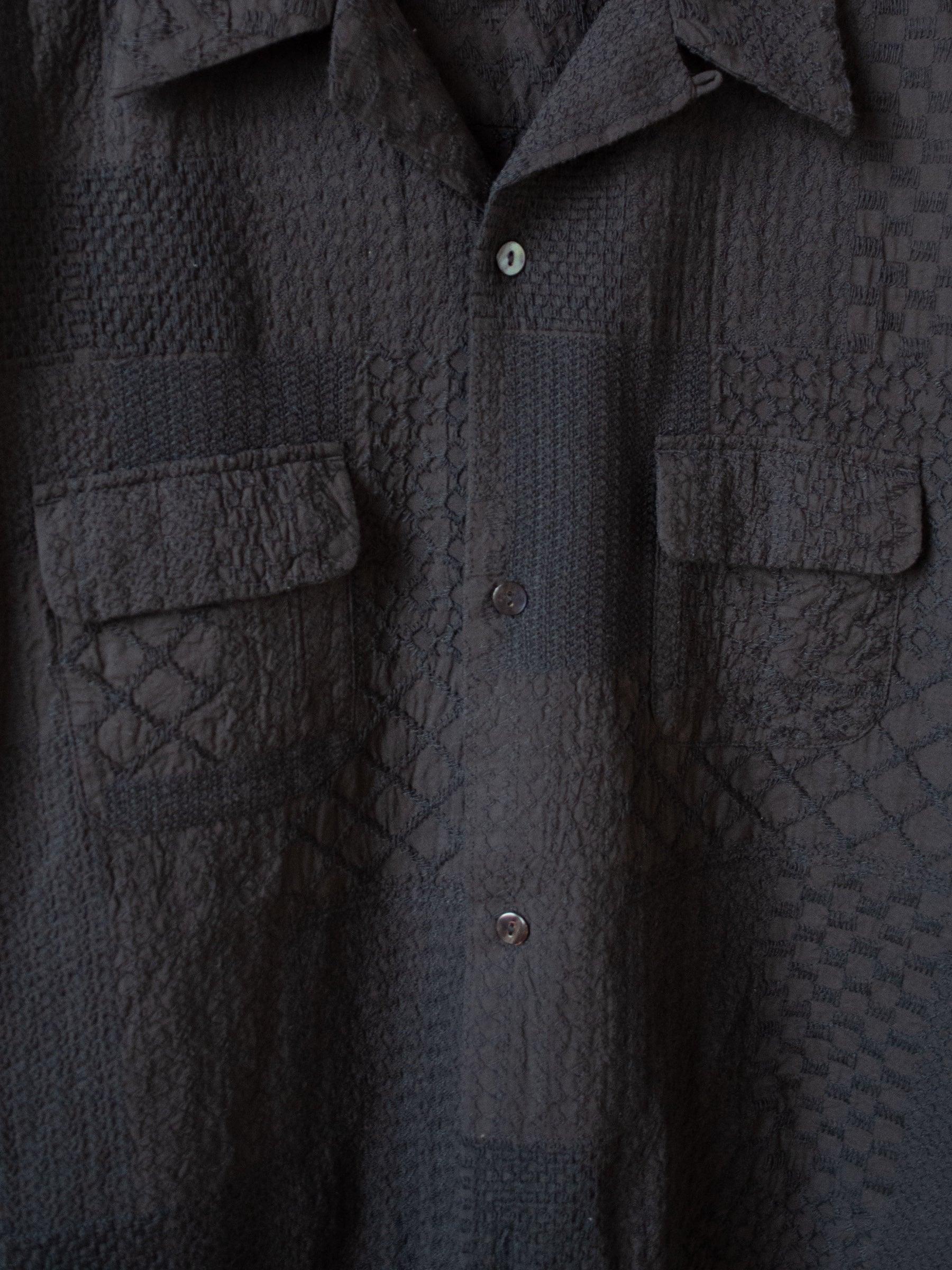 Namu Shop - Niche Crazy Lace Open Collar Shirt - Black