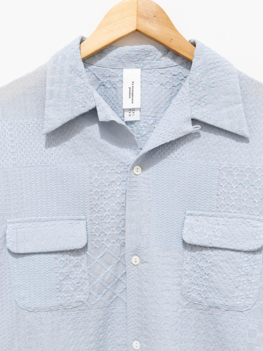 Namu Shop - Niche Crazy Lace Open Collar Shirt - Sax