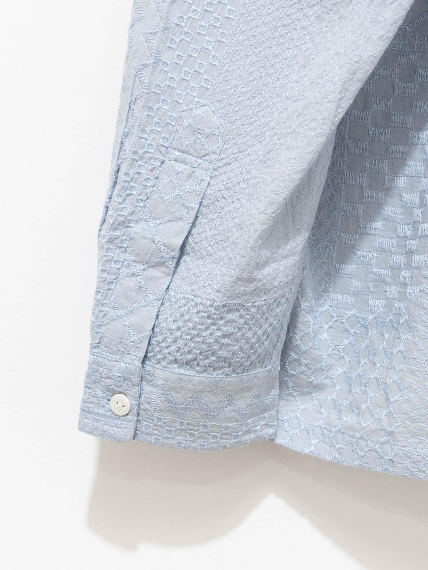 Namu Shop - Niche Crazy Lace Open Collar Shirt - Sax