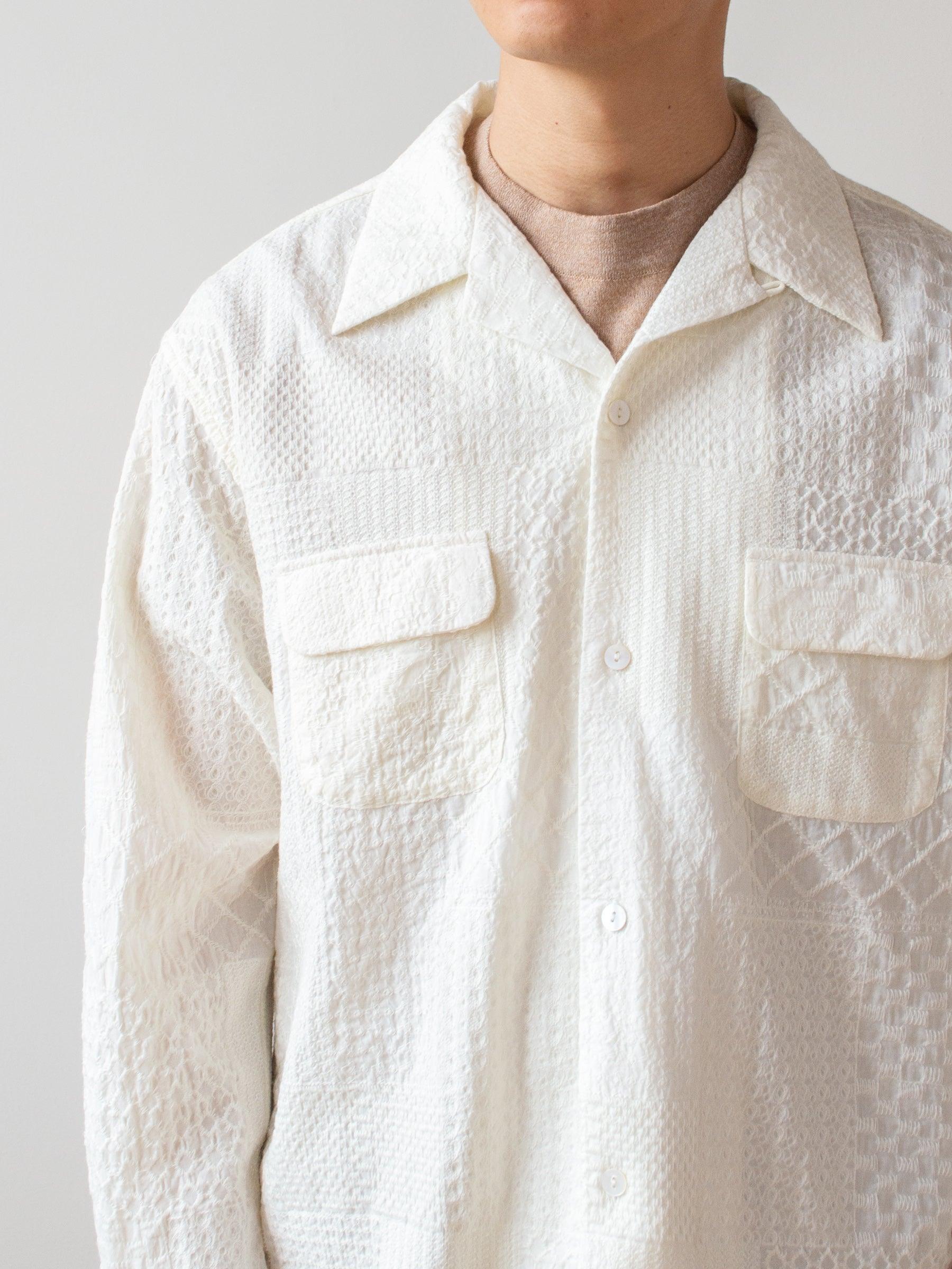 Namu Shop - Niche Crazy Lace Open Collar Shirt - White