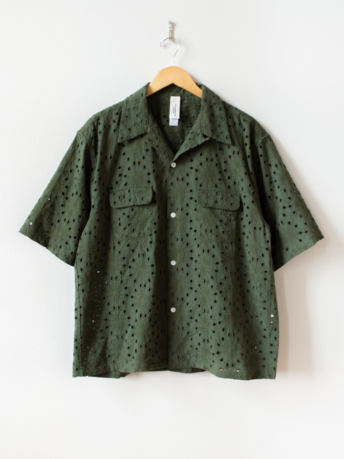 Namu Shop - Niche Flower Lace S/S Open Collar Shirt - Green