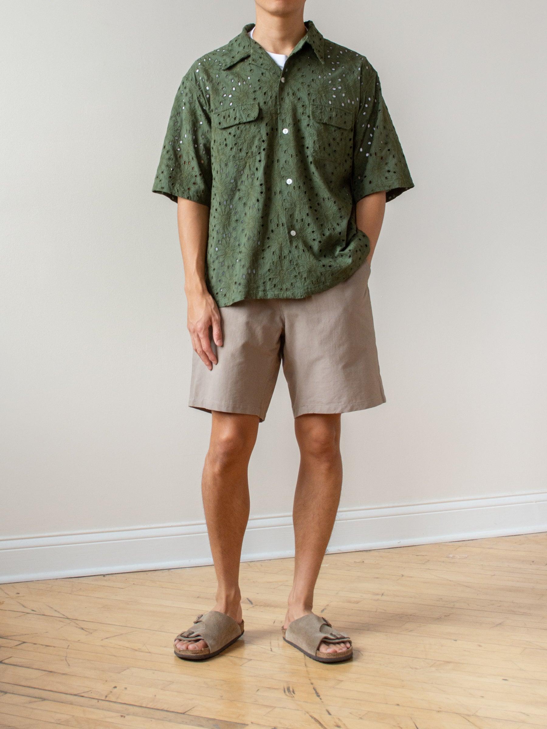ASOS DESIGN slim fit lace shirt in green