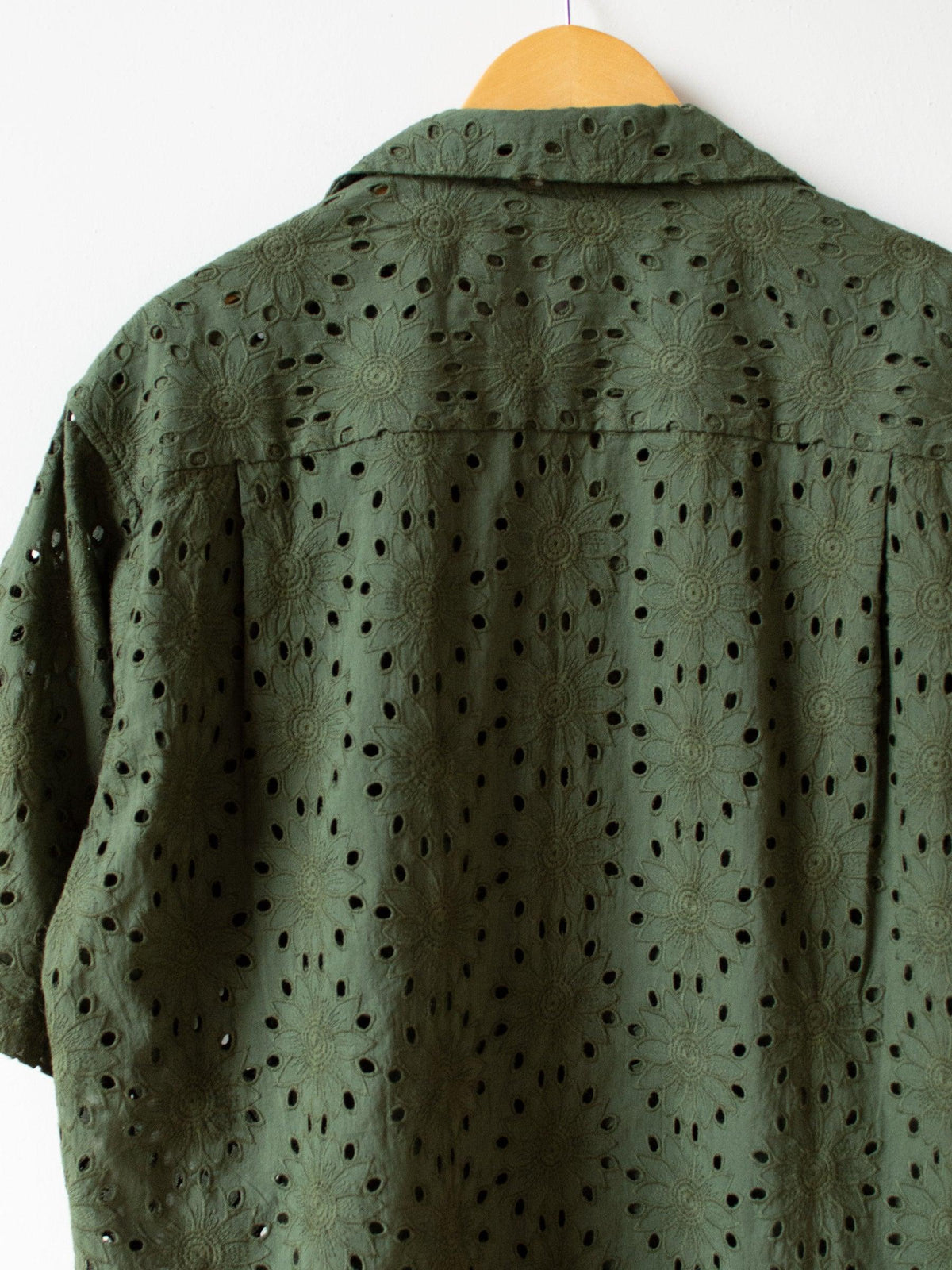 Namu Shop - Niche Flower Lace S/S Open Collar Shirt - Green