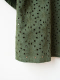 Namu Shop - Niche Flower Lace S/S Open Collar Shirt - Green
