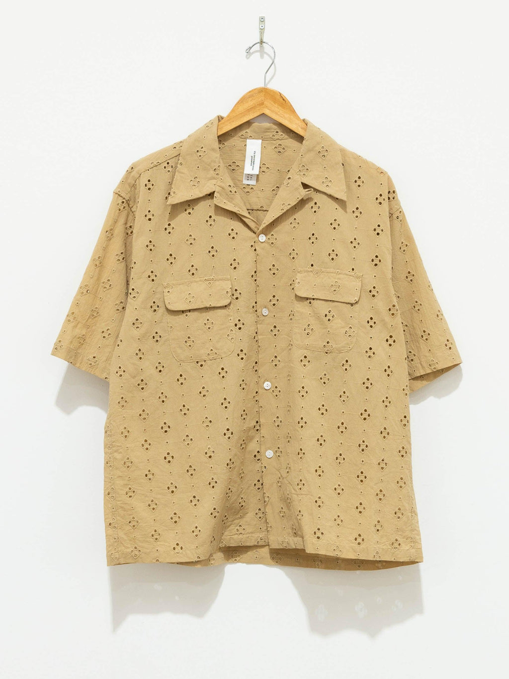 Namu Shop - Niche Lace S/S Open Collar Shirt - Beige