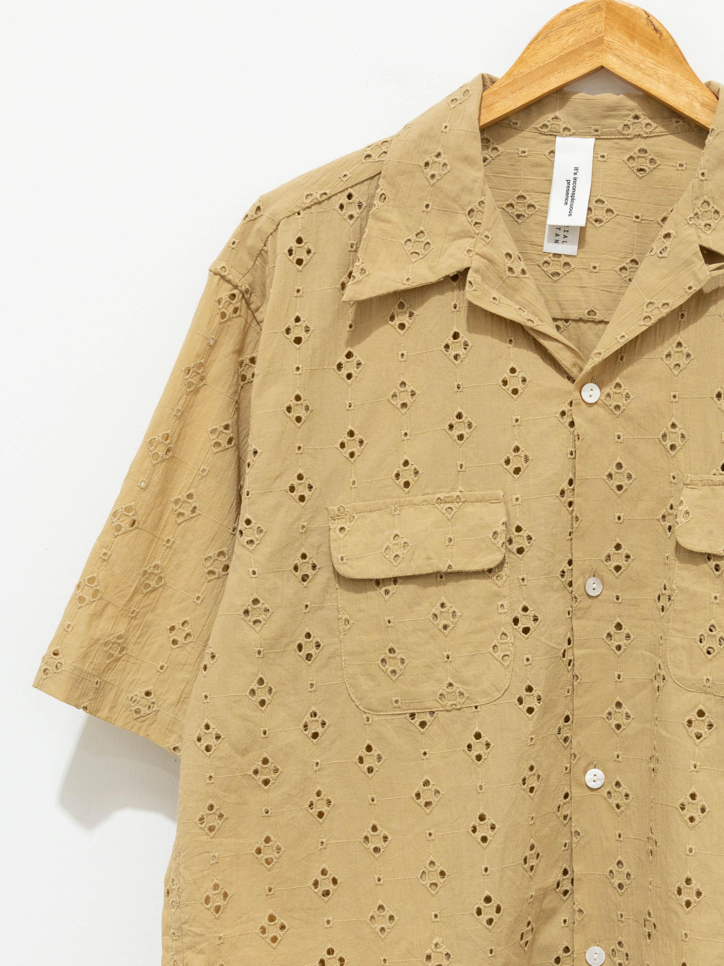Namu Shop - Niche Lace S/S Open Collar Shirt - Beige