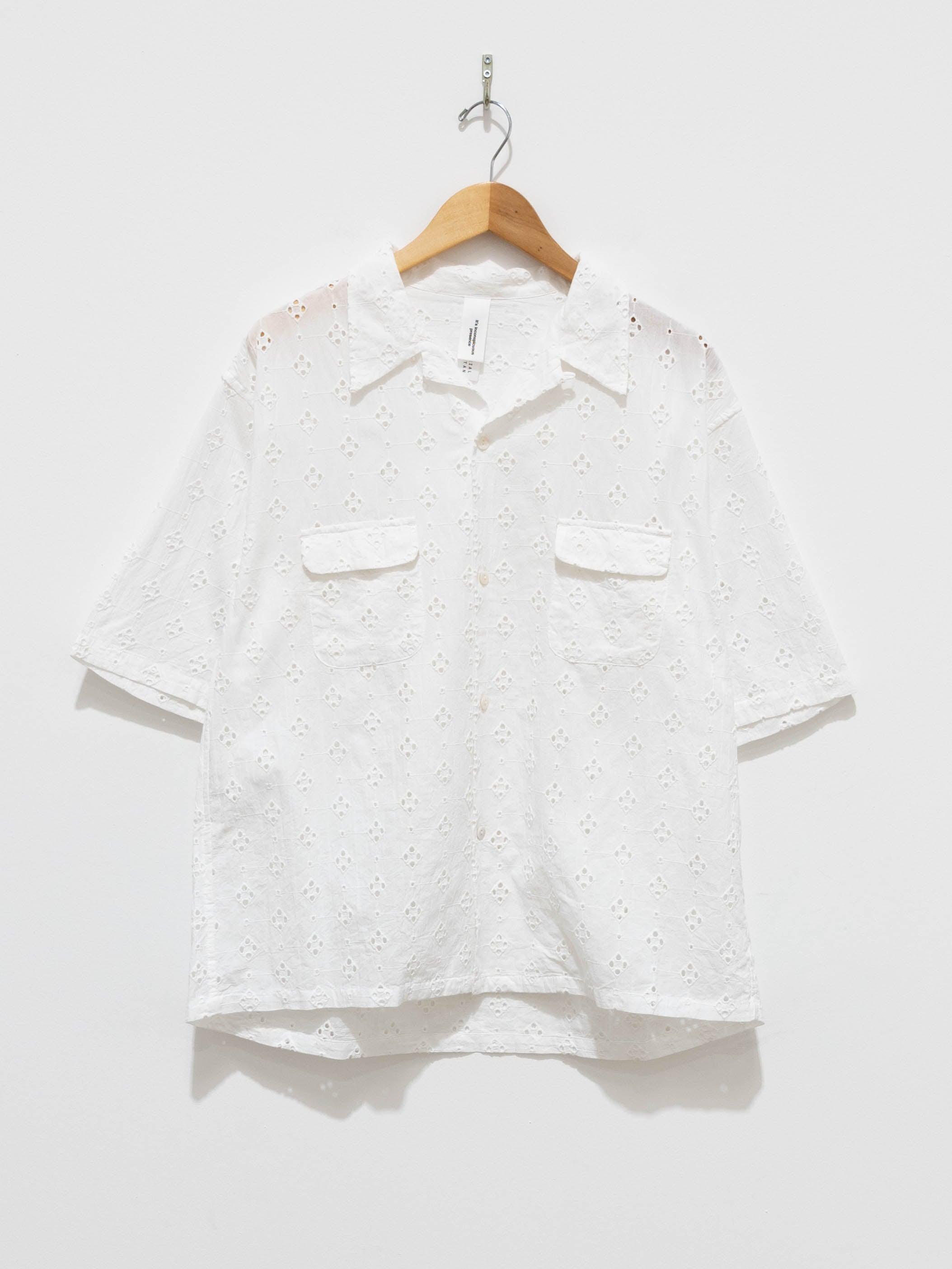 Namu Shop - Niche Lace S/S Open Collar Shirt - White