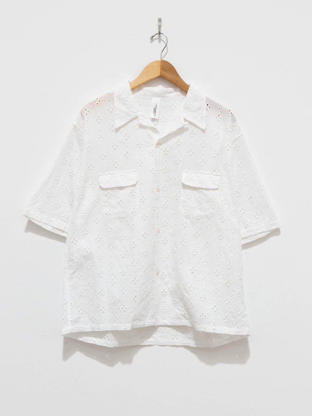 Namu Shop - Niche Lace S/S Open Collar Shirt - White