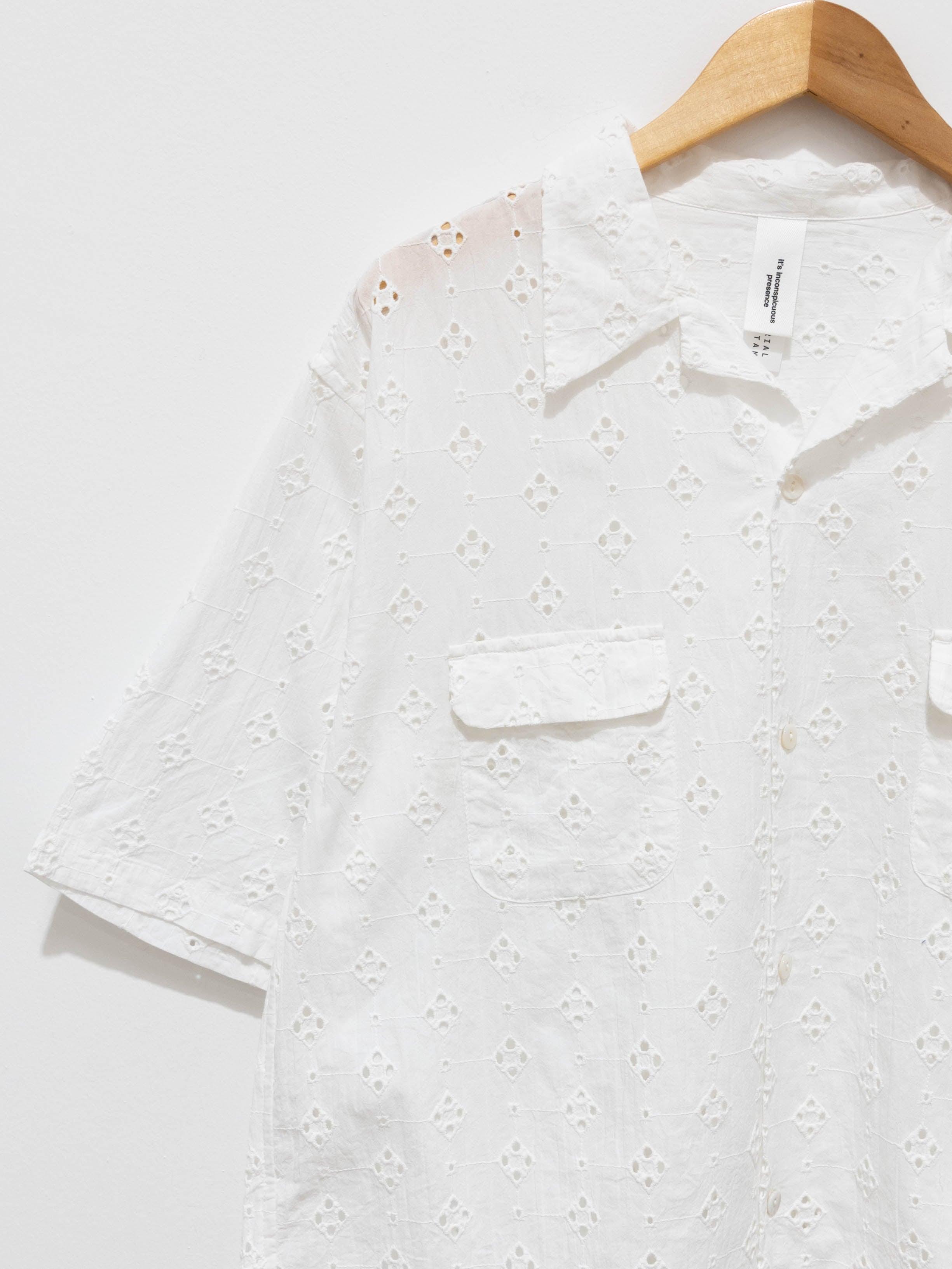 Namu Shop - Niche Lace S/S Open Collar Shirt - White