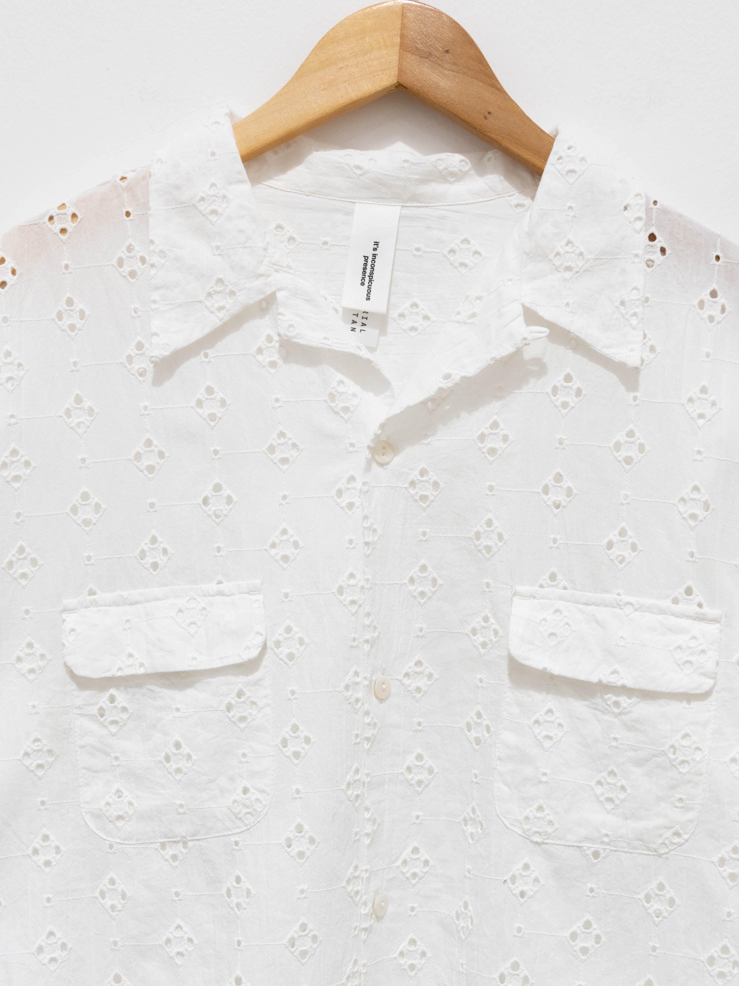 Namu Shop - Niche Lace S/S Open Collar Shirt - White