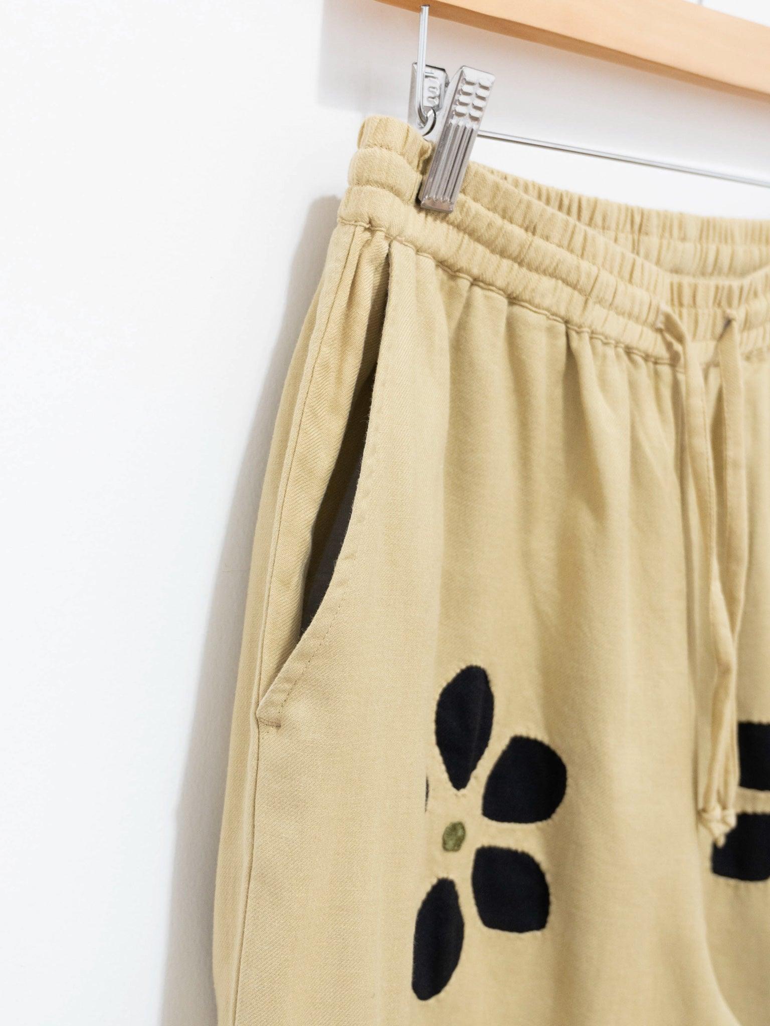 Namu Shop - Niche Twill Flower Cut Work Easy Pants - Beige