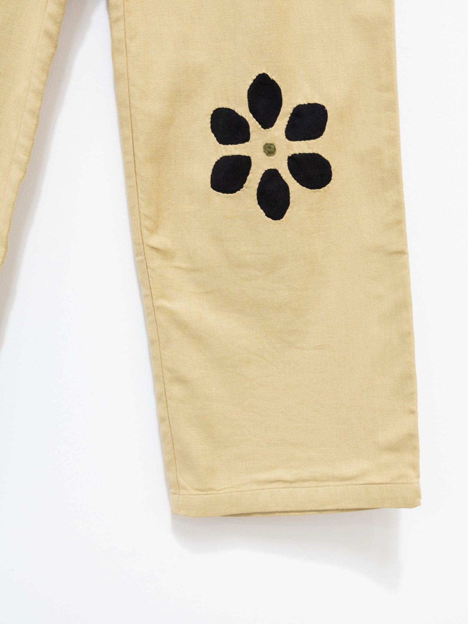 Namu Shop - Niche Twill Flower Cut Work Easy Pants - Beige