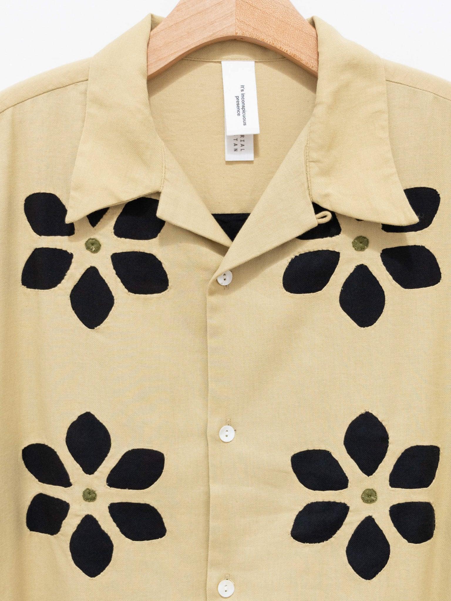 Namu Shop - Niche Twill Flower Cut Work Open Collar Shirt - Beige
