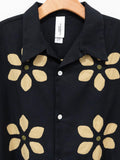 Namu Shop - Niche Twill Flower Cut Work Open Collar Shirt - Black