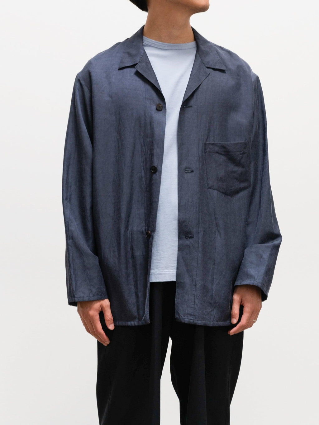 Namu Shop - Phlannel Cotton Cupro Linen Sleeping Shirt - Navy