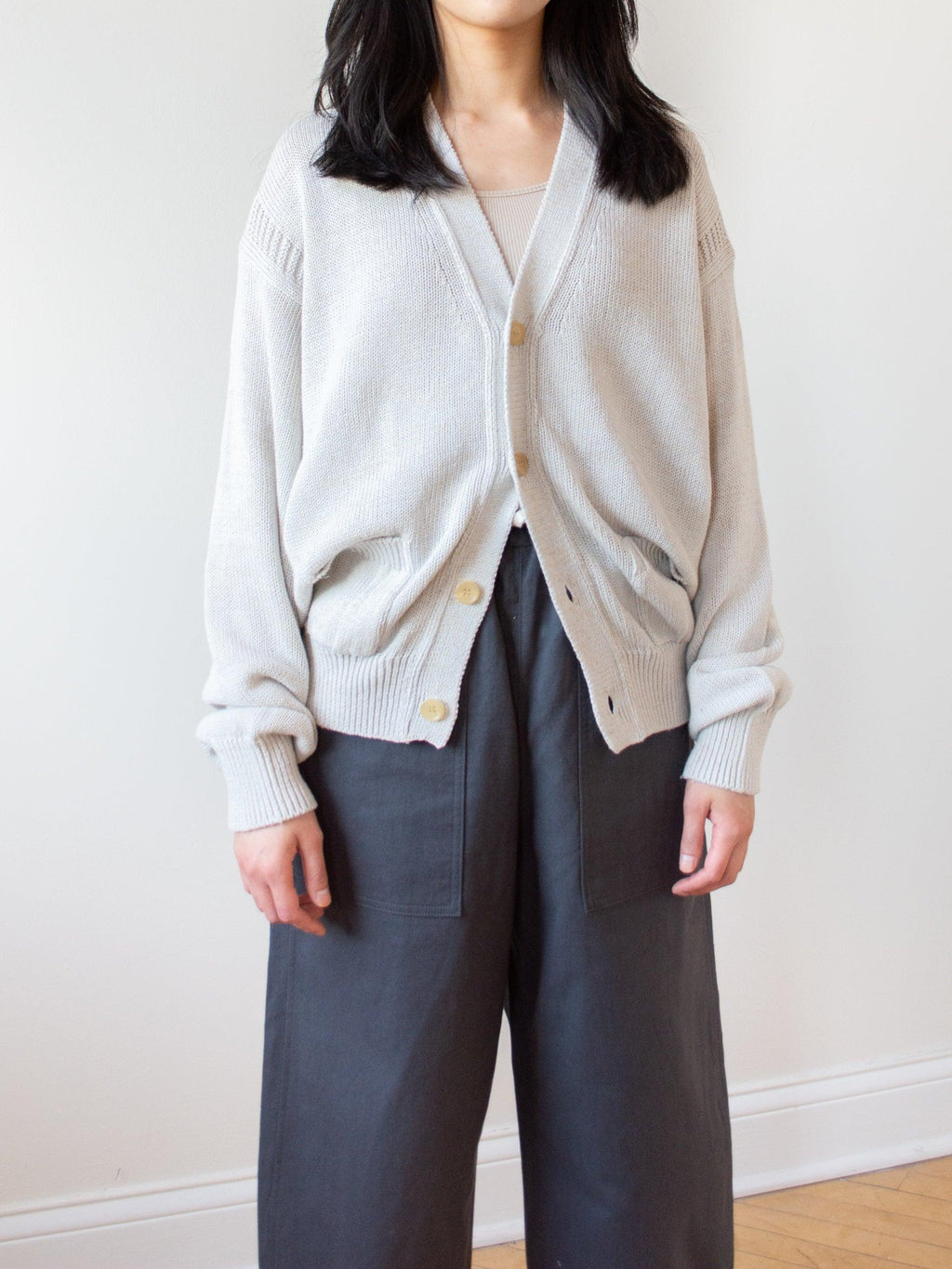 Namu Shop - Phlannel Cotton Linen Guernsey Cardigan - Light Gray Mix