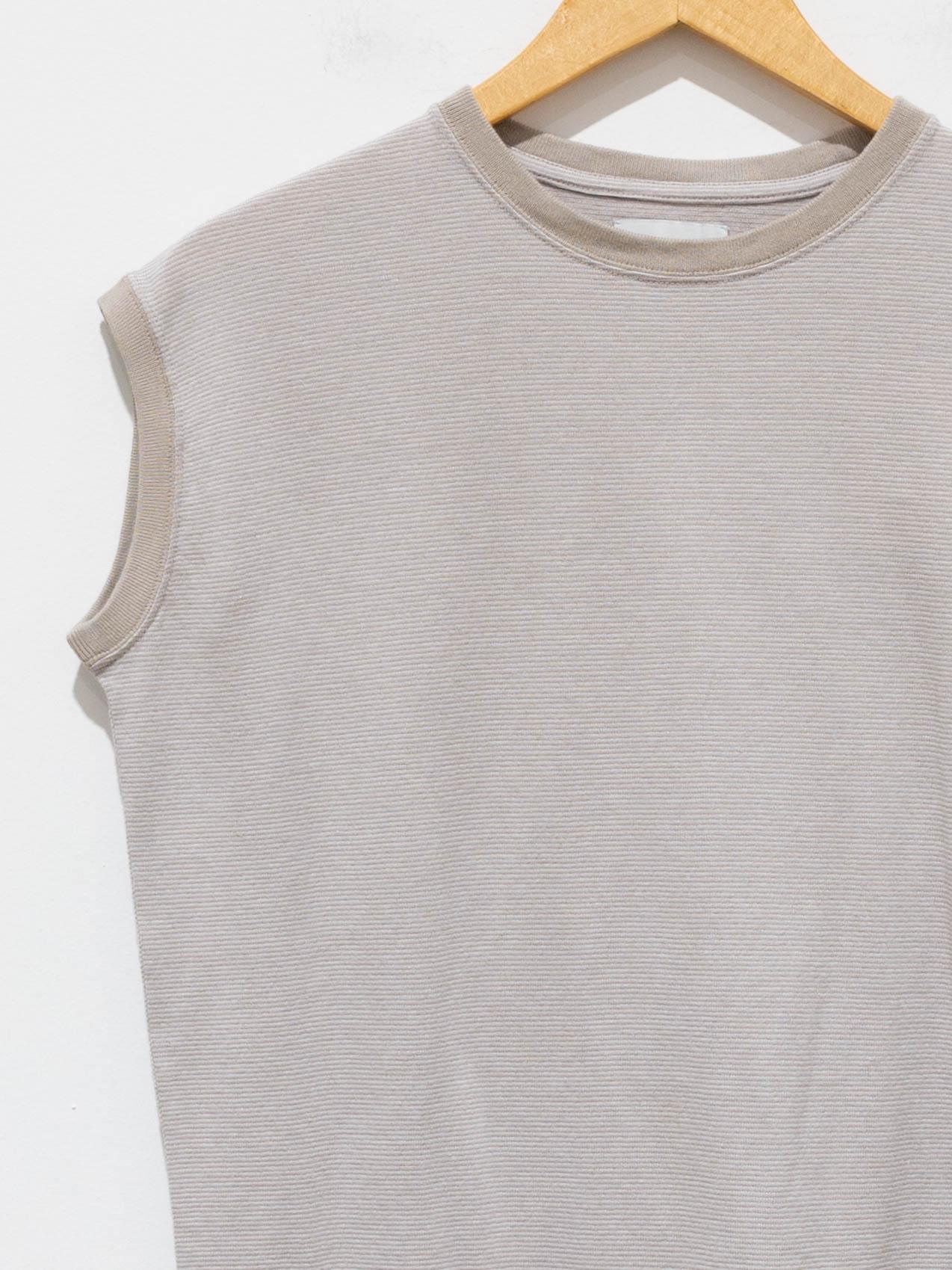 Namu Shop - Phlannel Cotton Linen Links Border Sleeveless T-Shirt - Beige
