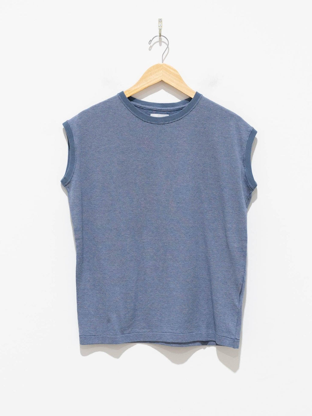 Namu Shop - Phlannel Cotton Linen Links Border Sleeveless T-Shirt - Blue