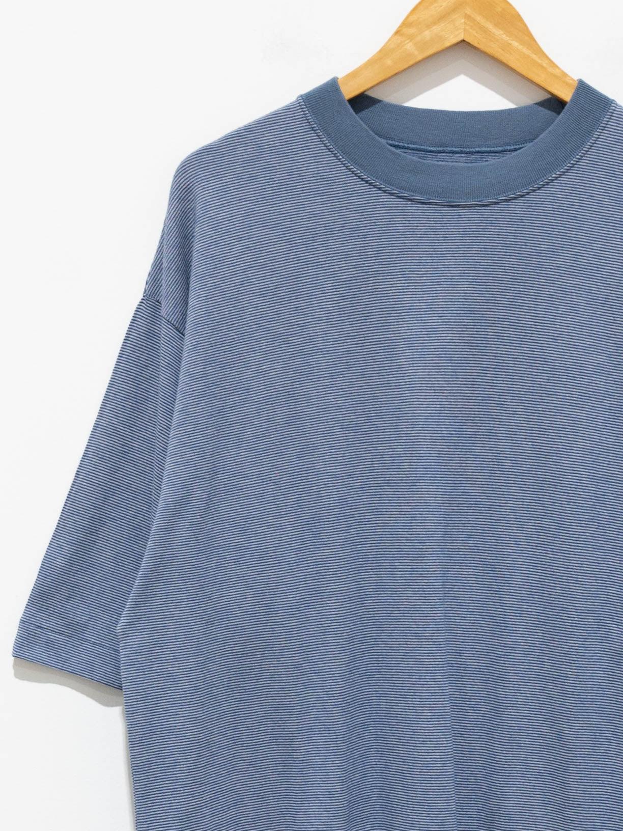 Namu Shop - Phlannel Cotton Linen Links Border T-Shirt - Blue