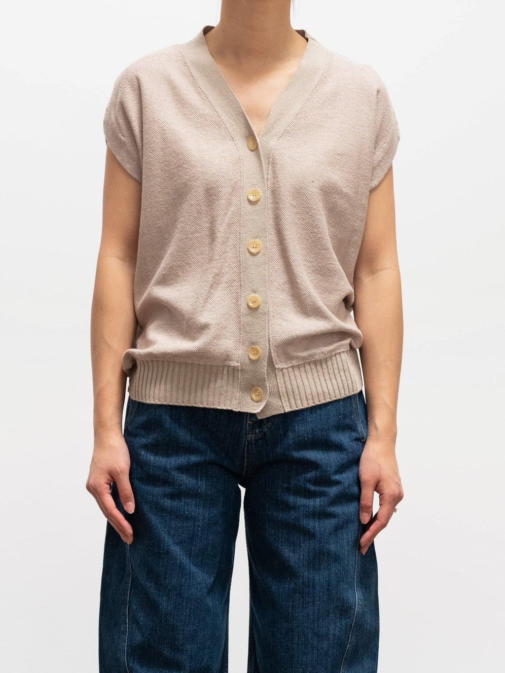 Namu Shop - Phlannel Cotton Linen Seed Stitch French Sleeve Cardigan - Beige