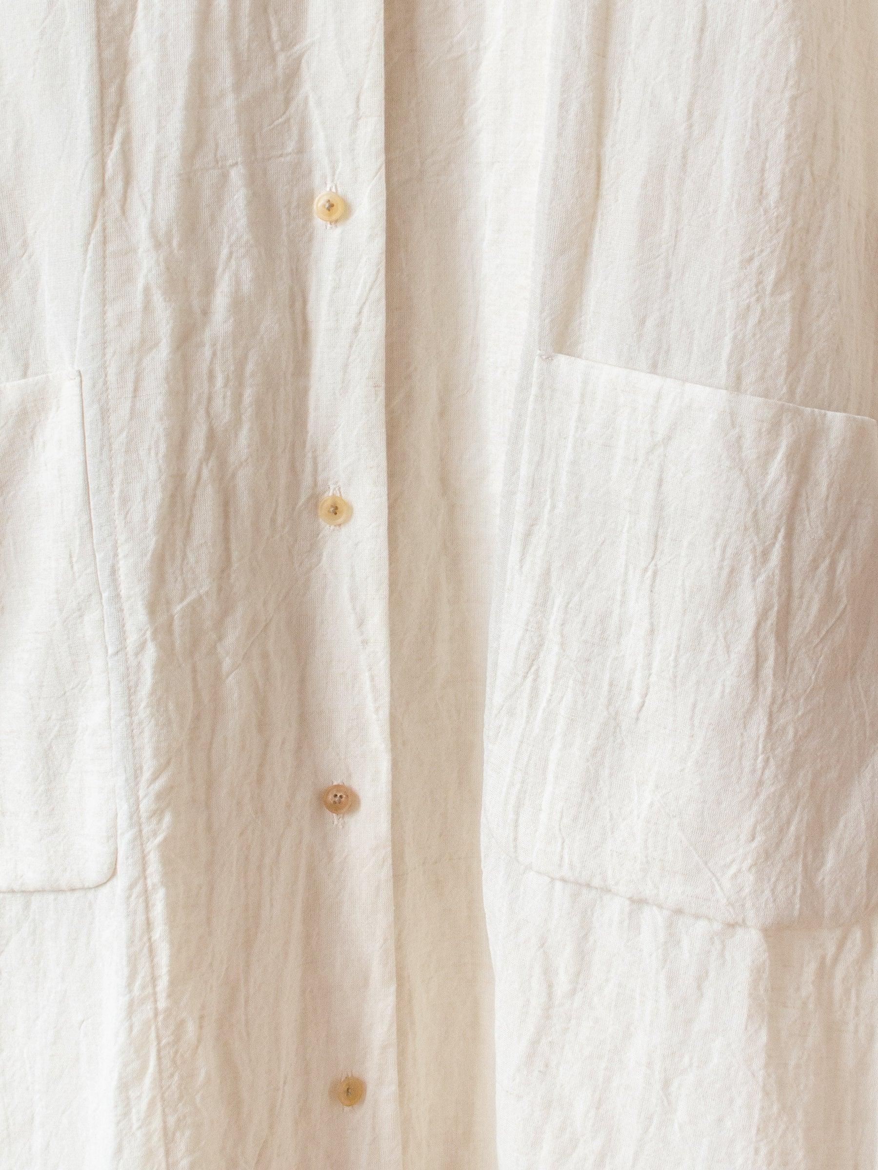 Namu Shop - Phlannel Cotton Linen Voile Open Collared Dress - Ivory