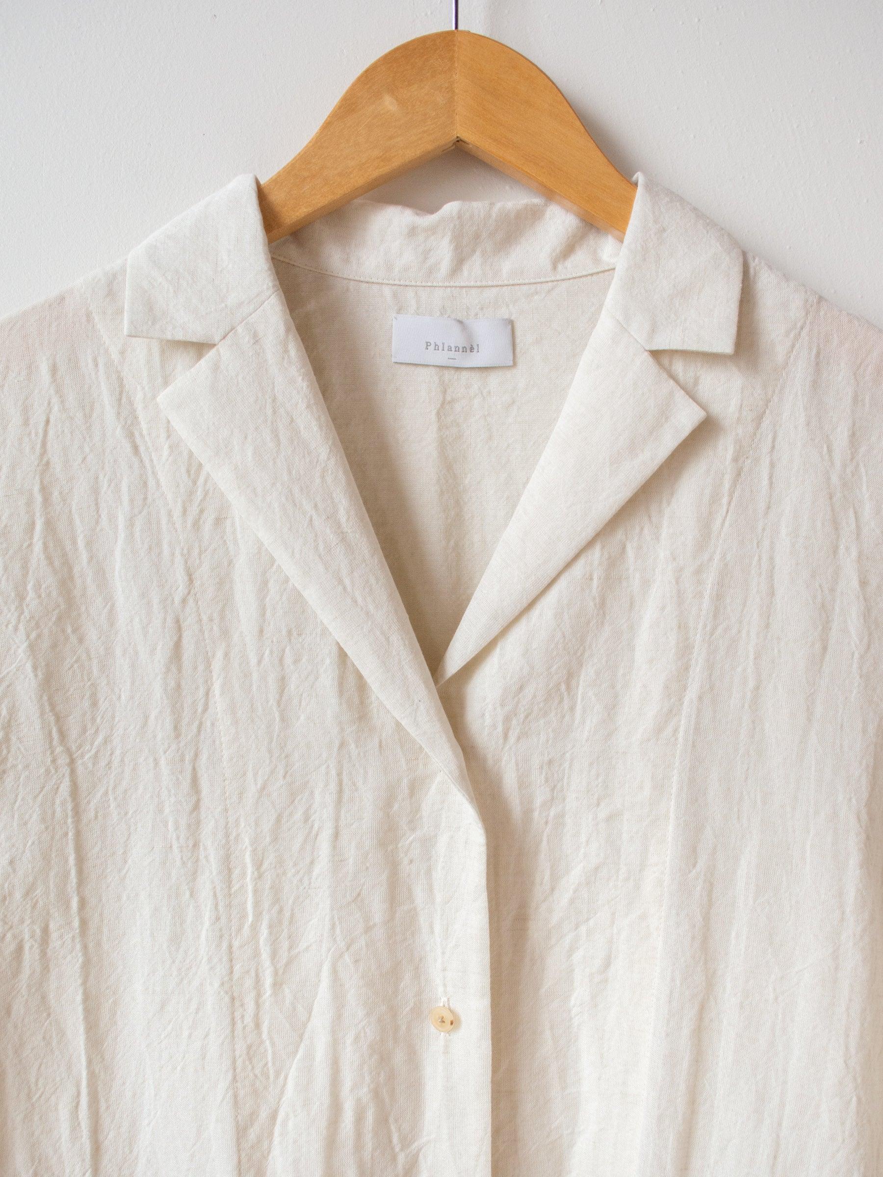 Namu Shop - Phlannel Cotton Linen Voile Open Collared Dress - Ivory