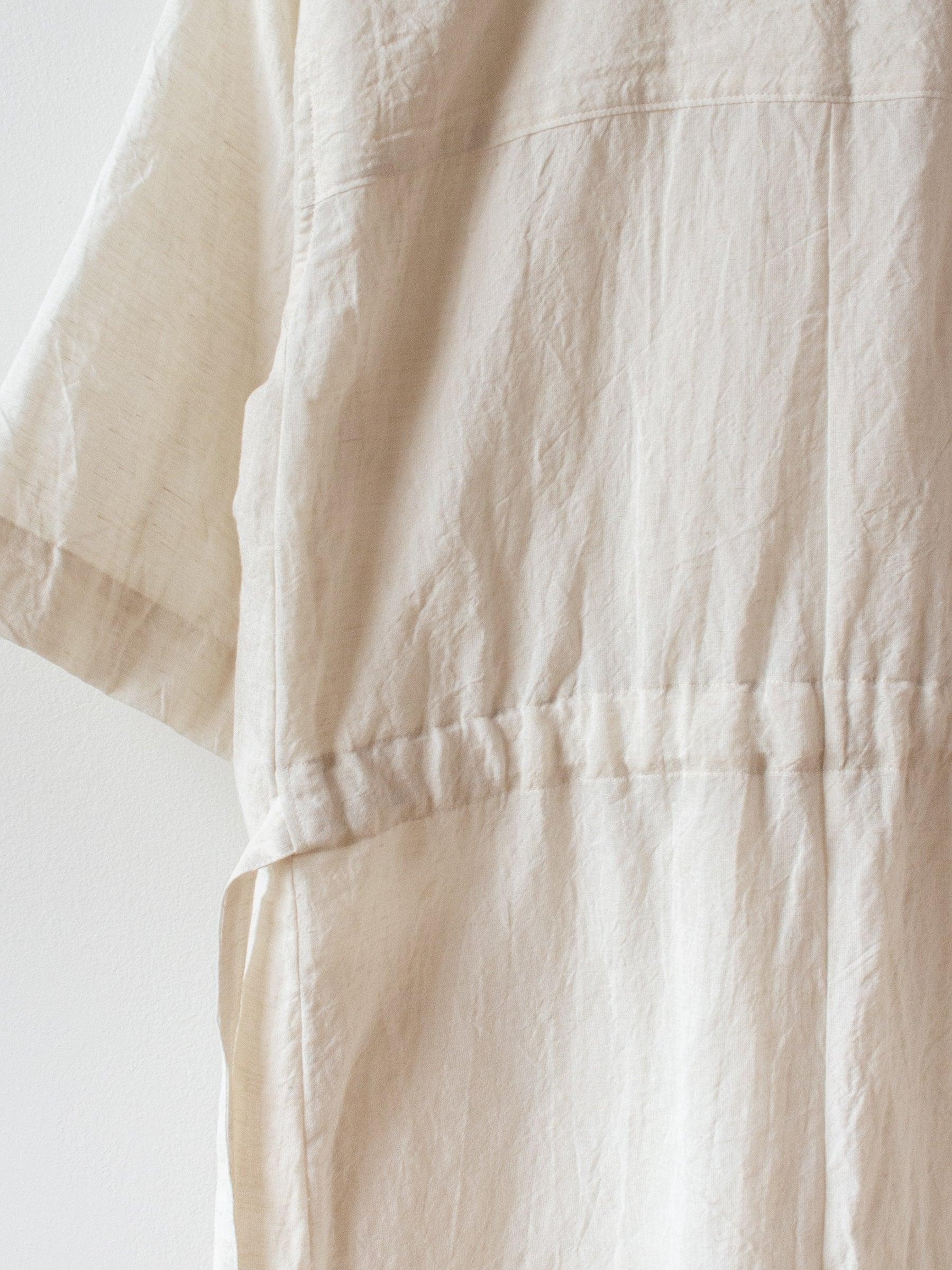 Cotton Linen Voile Open Collared Dress - Ivory Cotton Linen Voile Open Collared Dress - Ivory