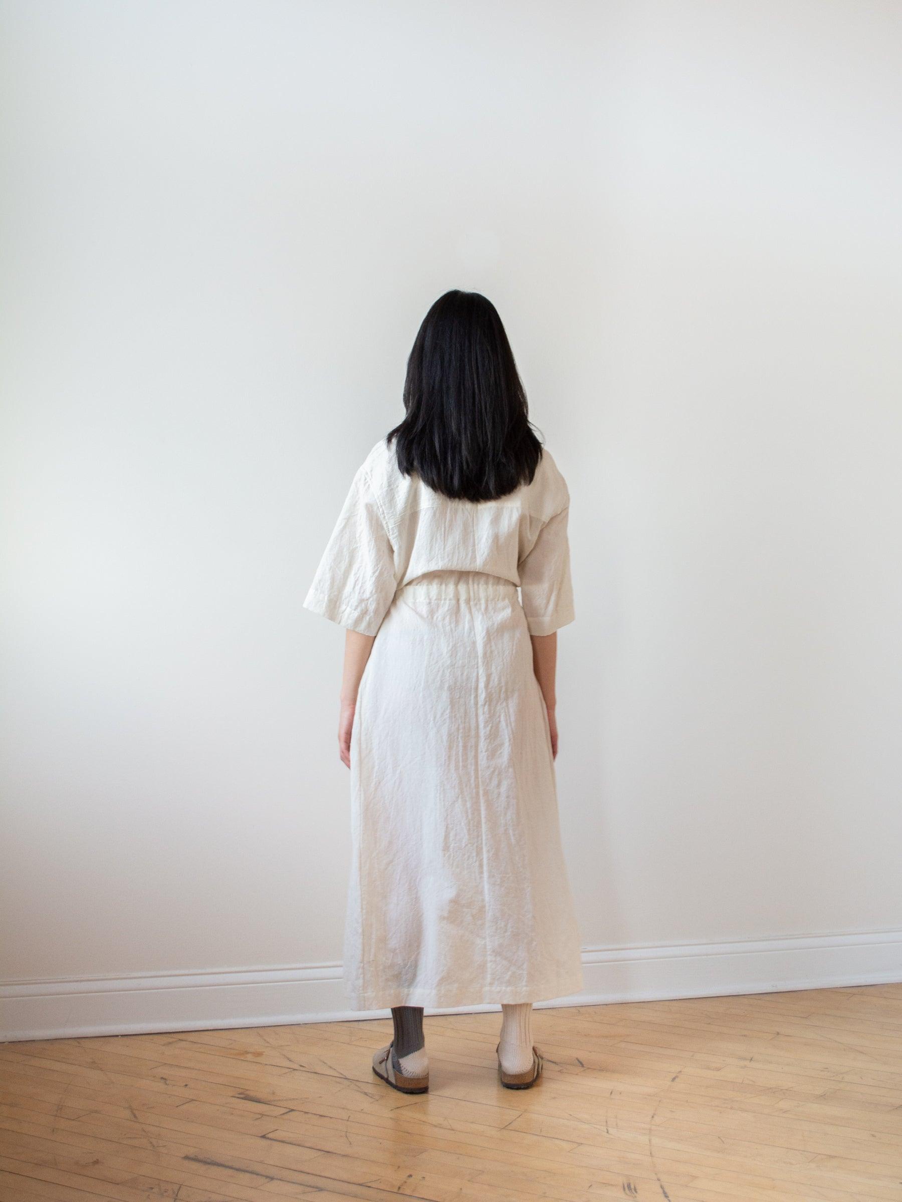 Namu Shop - Phlannel Cotton Linen Voile Open Collared Dress - Ivory