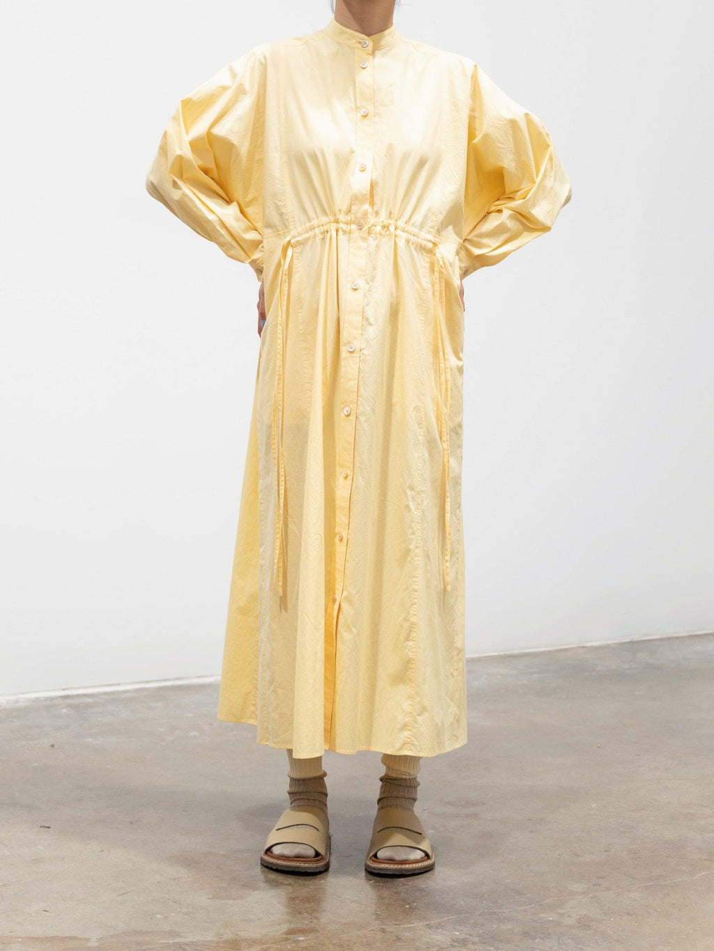 Namu Shop - Phlannel Cotton Paper Cloth Shirt Dress - Pale Yellow