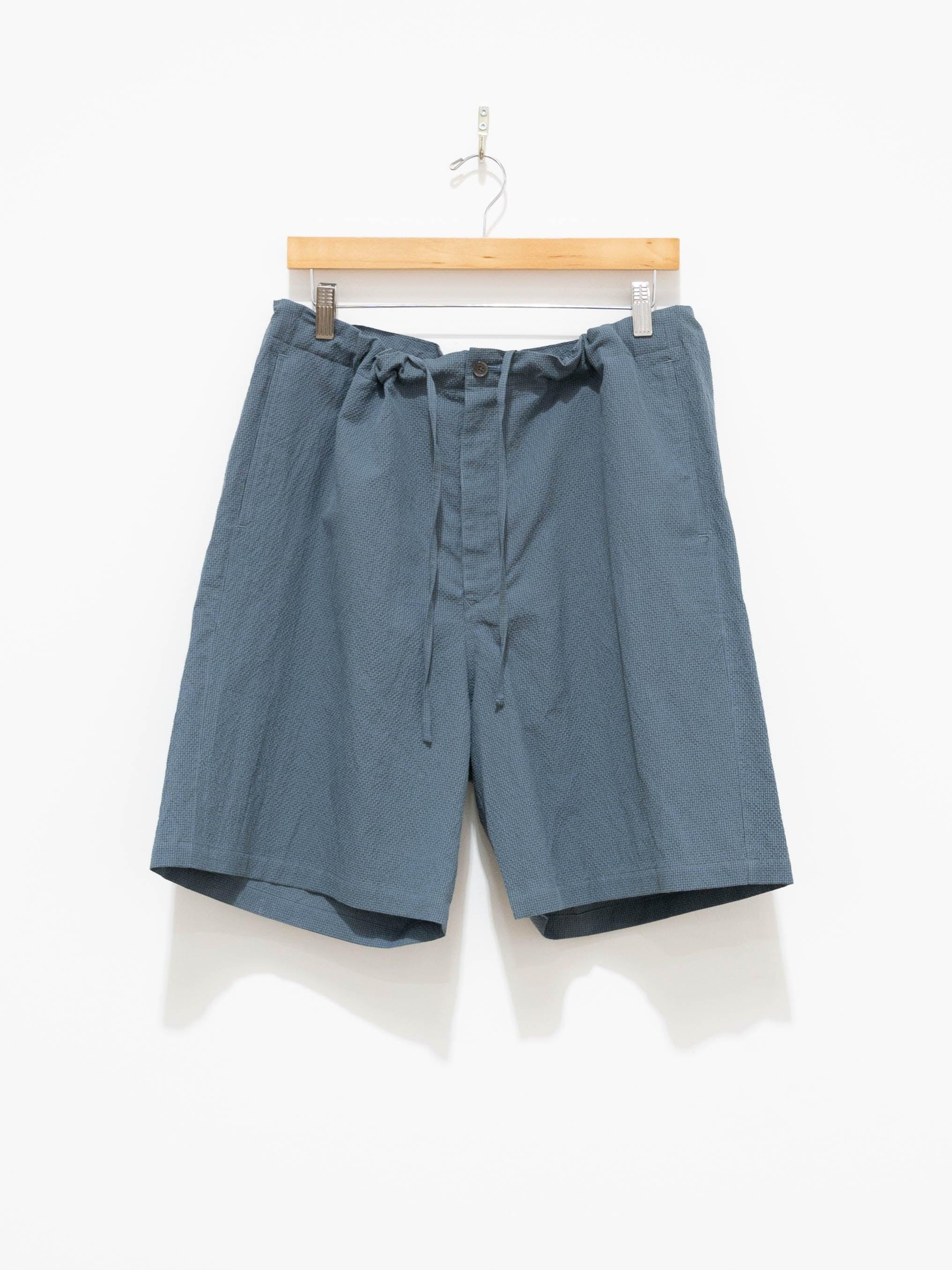 Namu Shop - Phlannel Cotton Silk Ramie Check Easy Shorts - Gray Blue
