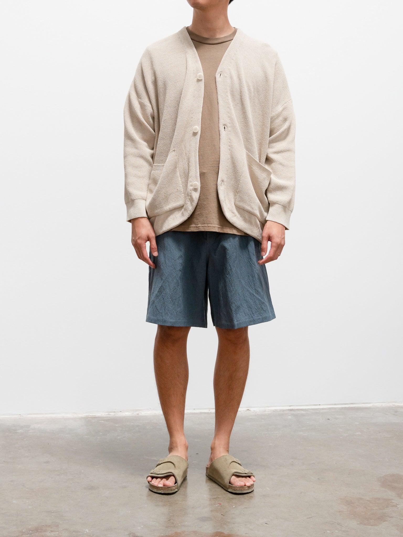 Namu Shop - Phlannel Cotton Silk Ramie Check Easy Shorts - Gray Blue