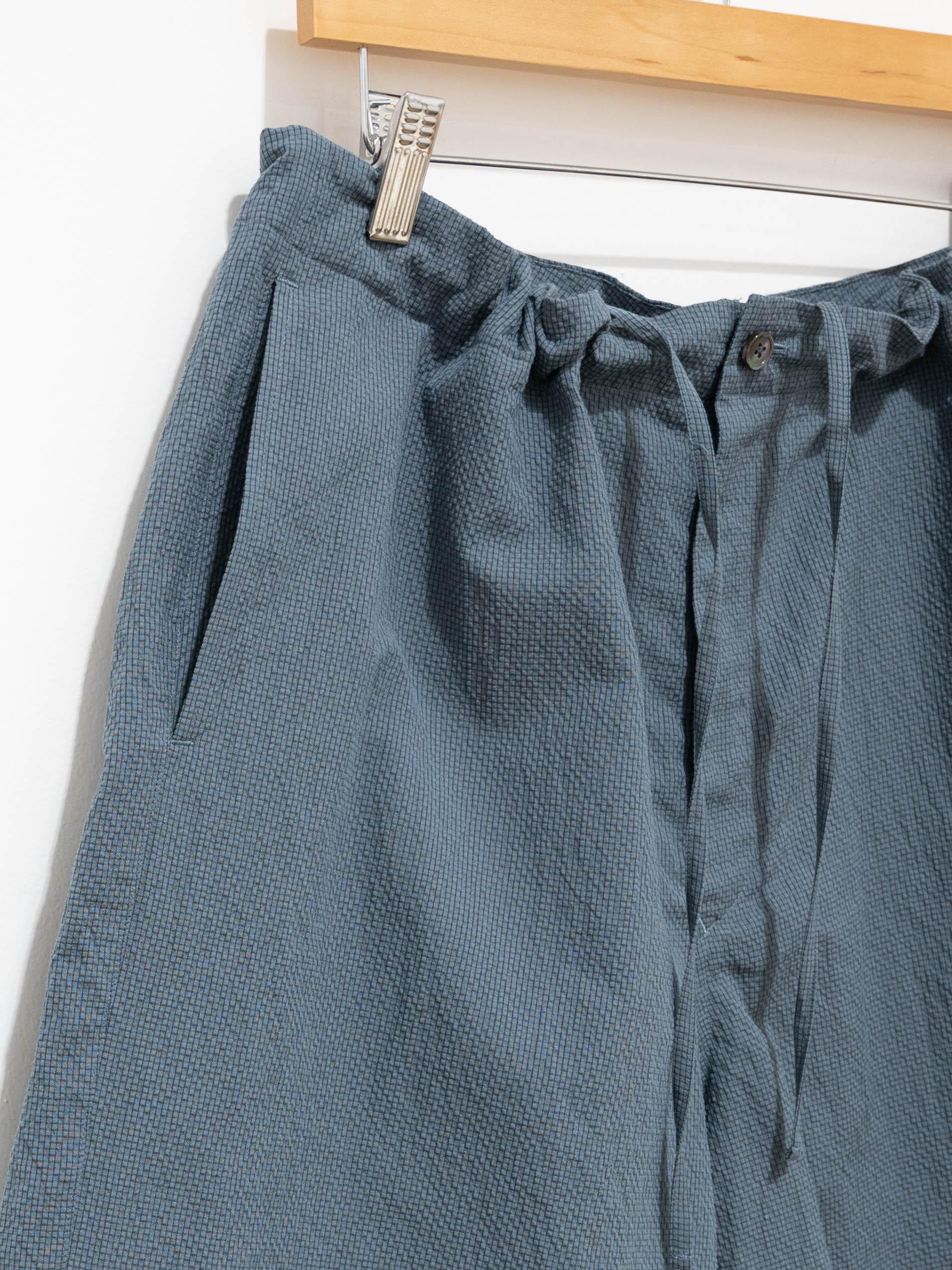 Namu Shop - Phlannel Cotton Silk Ramie Check Easy Shorts - Gray Blue