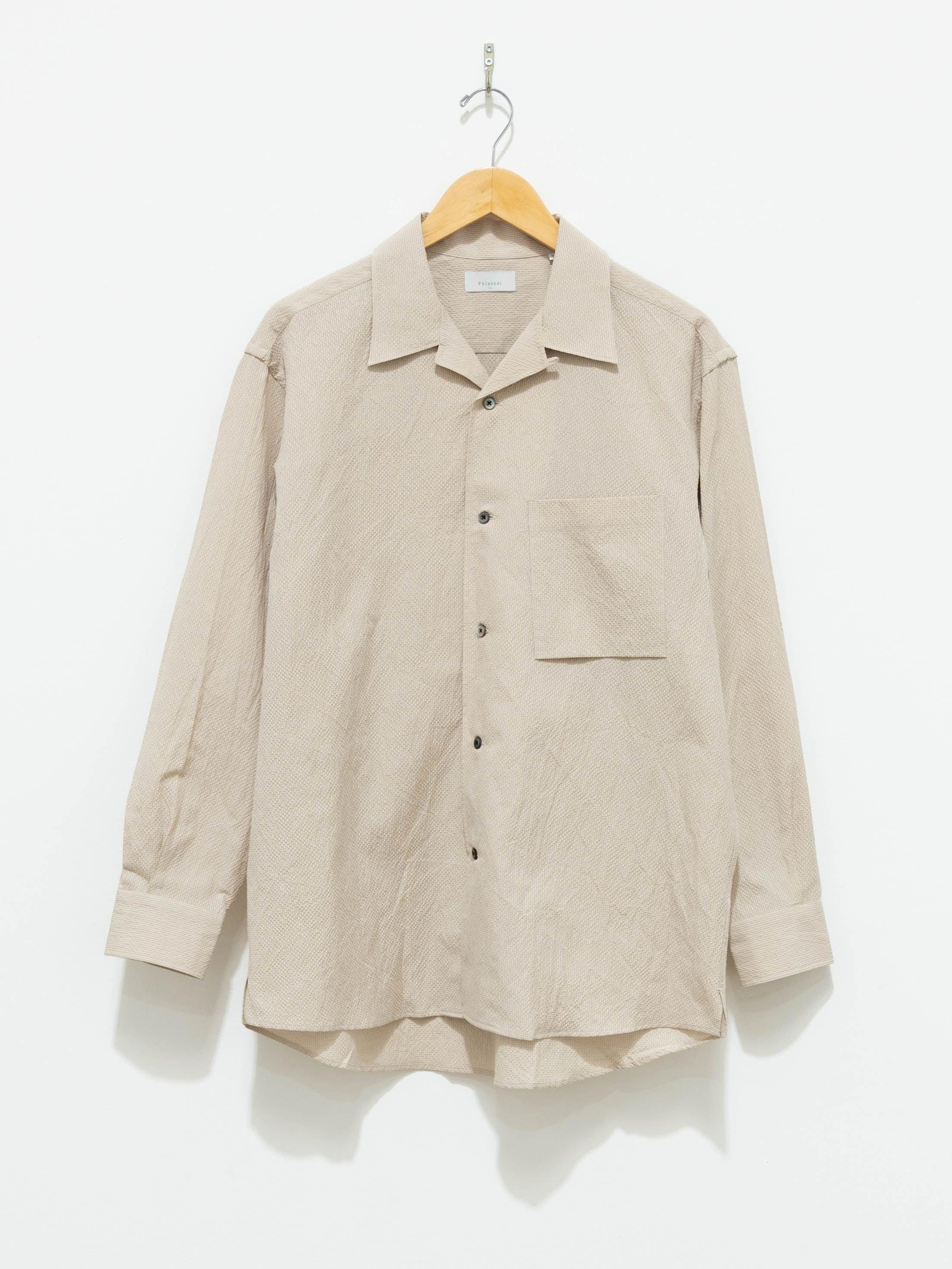 Namu Shop - Phlannel Cotton Silk Ramie Check Open Collar Overshirt - Beige