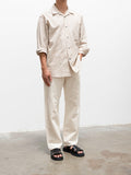 Namu Shop - Phlannel Cotton Silk Ramie Check Open Collar Overshirt - Beige