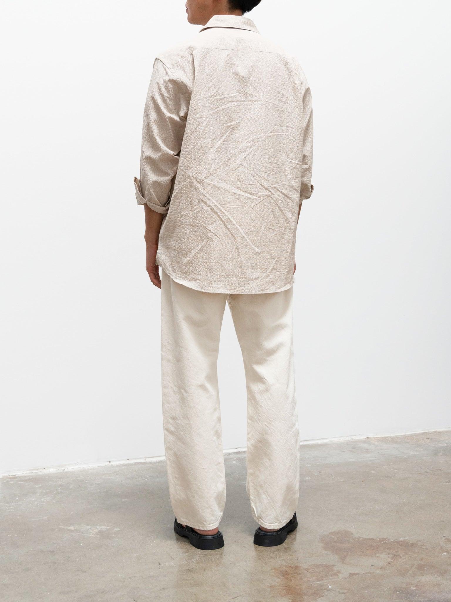 Namu Shop - Phlannel Cotton Silk Ramie Check Open Collar Overshirt - Beige