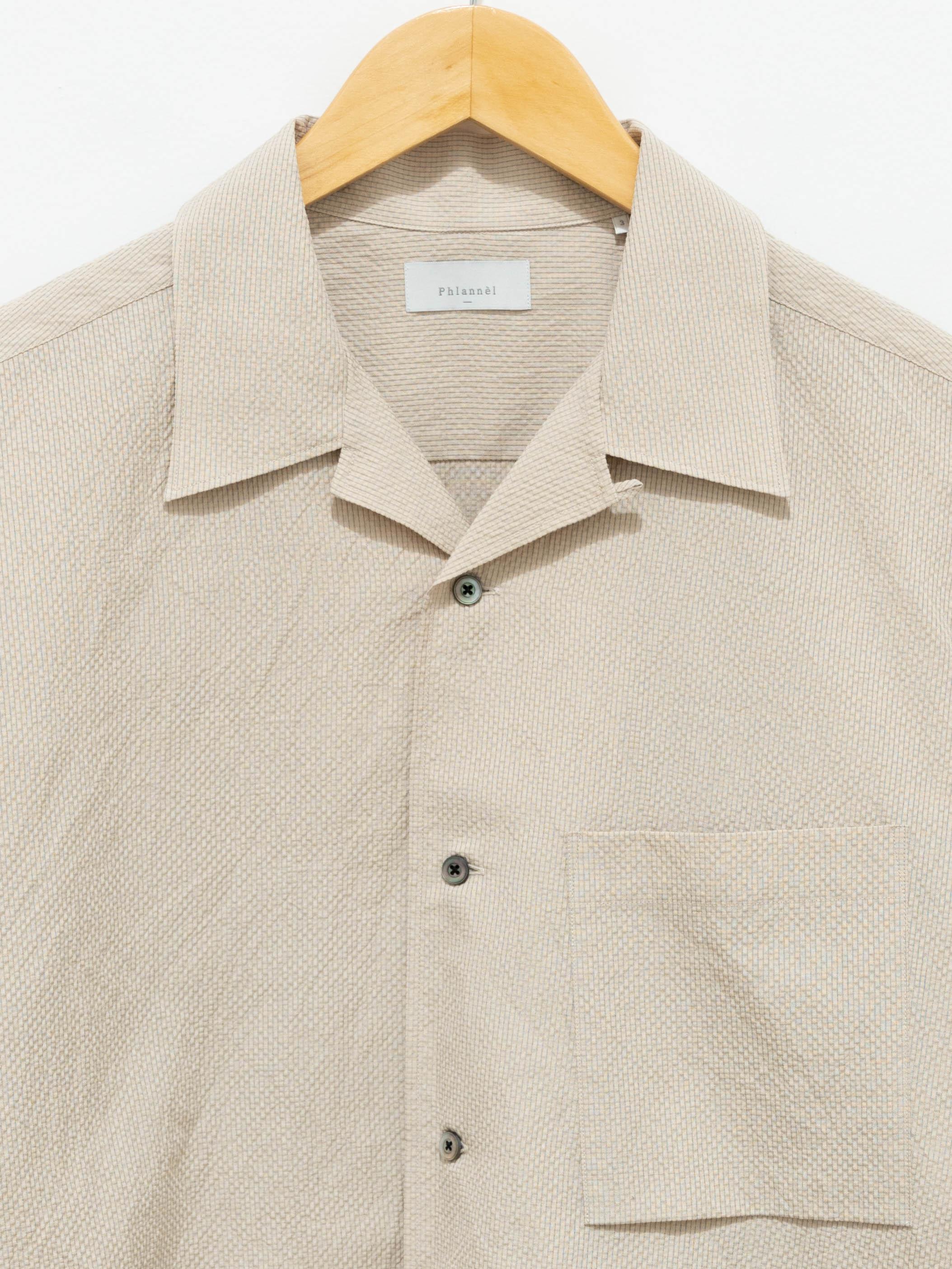 Namu Shop - Phlannel Cotton Silk Ramie Check Open Collar Overshirt - Beige