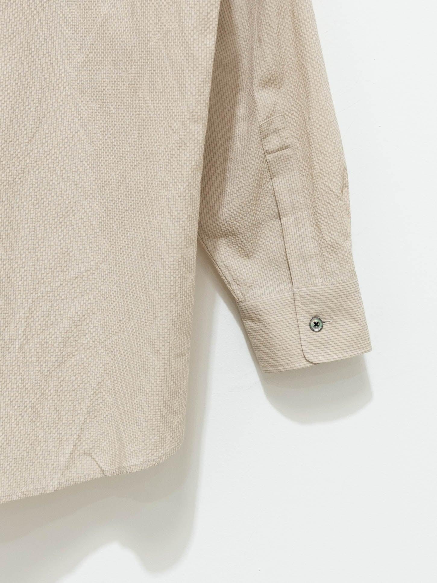 Namu Shop - Phlannel Cotton Silk Ramie Check Open Collar Overshirt - Beige