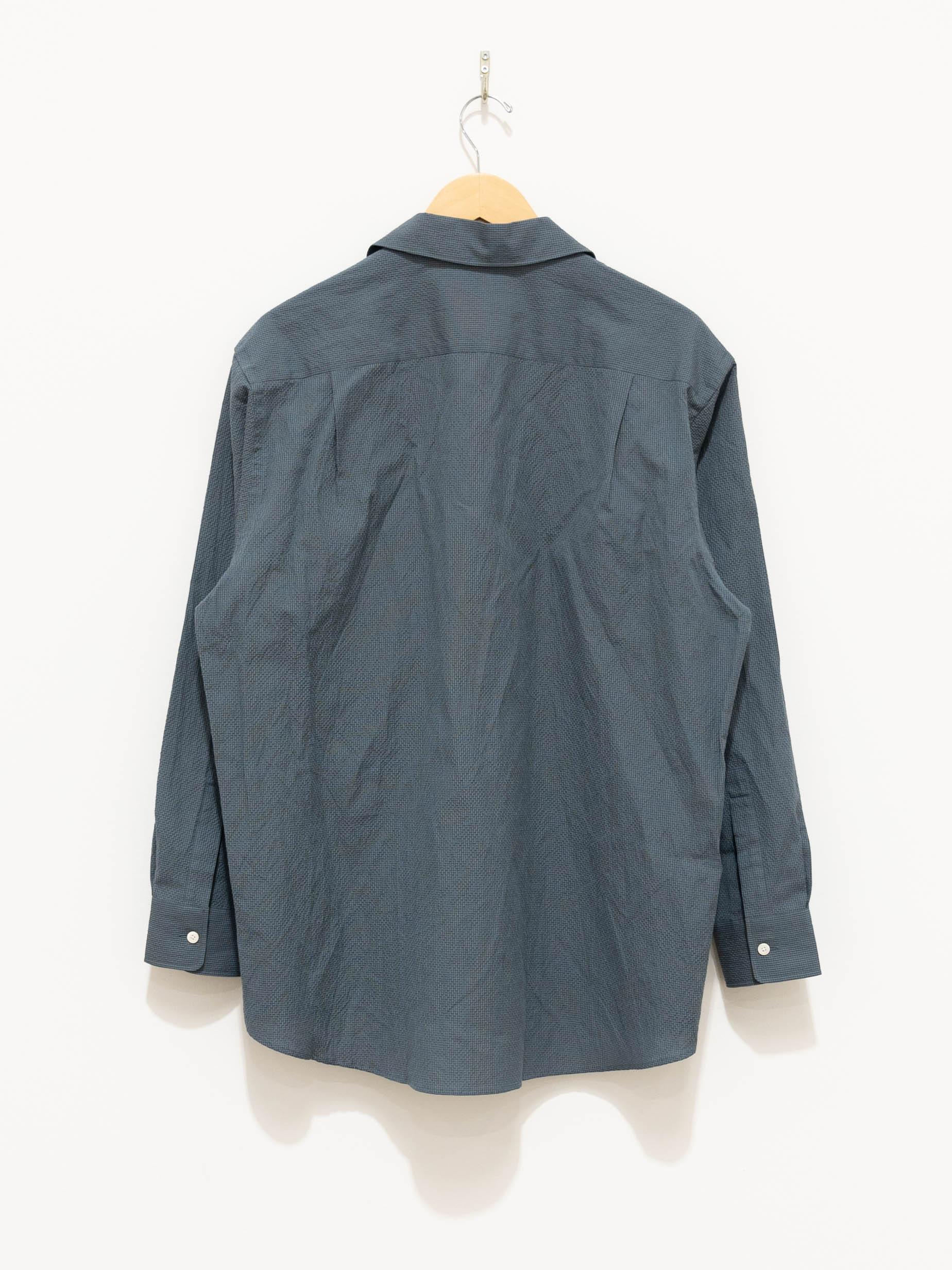 Namu Shop - Phlannel Cotton Silk Ramie Check Open Collar Overshirt - Gray Blue
