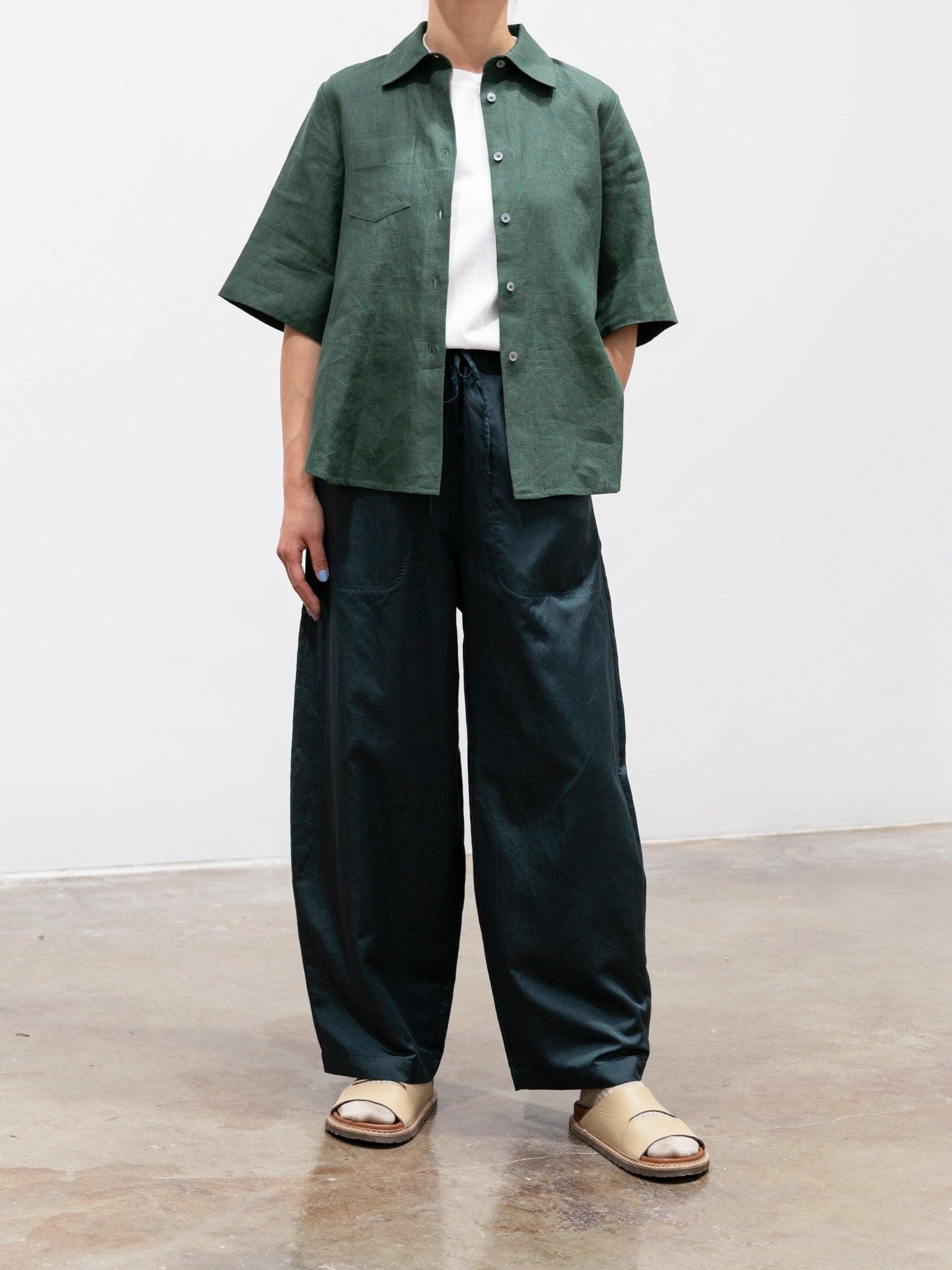 Namu Shop - Phlannel Cotton Silk Satin Easy Trousers - Dark Green