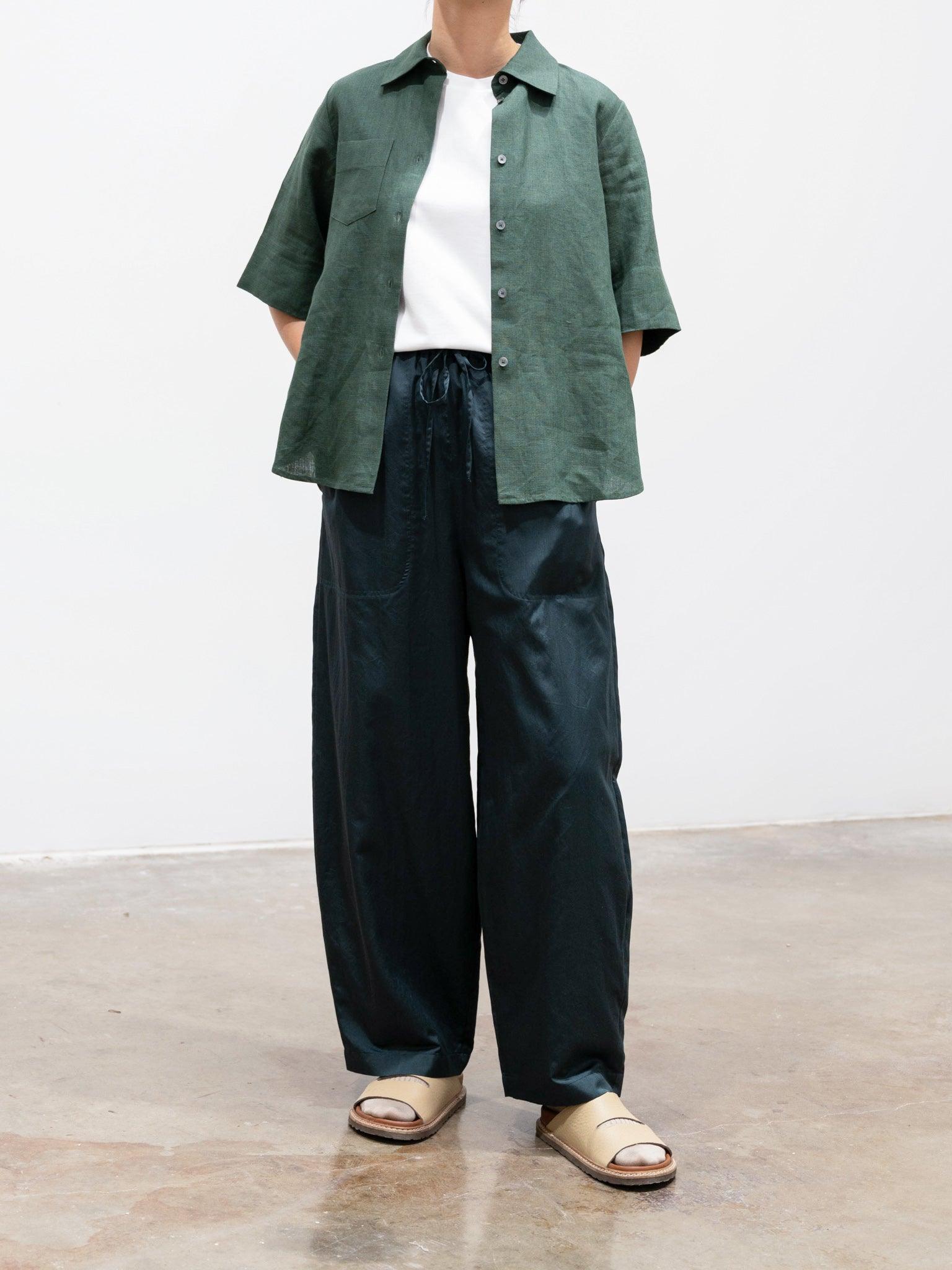 Namu Shop - Phlannel Cotton Silk Satin Easy Trousers - Dark Green