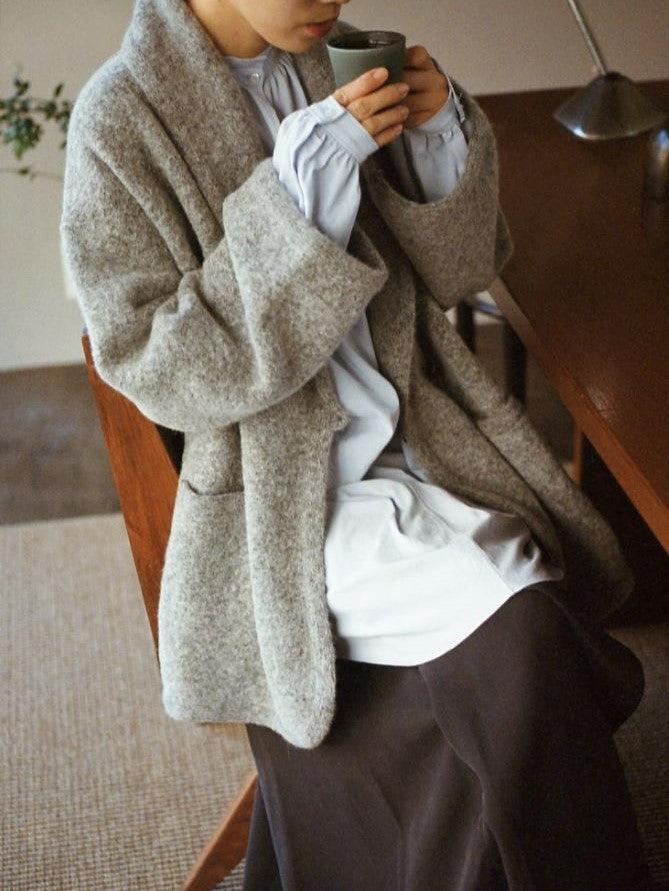 Namu Shop - Phlannel Felt Wool Knit Shawl Collar Coat - Gray