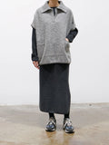 Namu Shop - Phlannel Felt Wool Knit Skipper Poncho - Gray