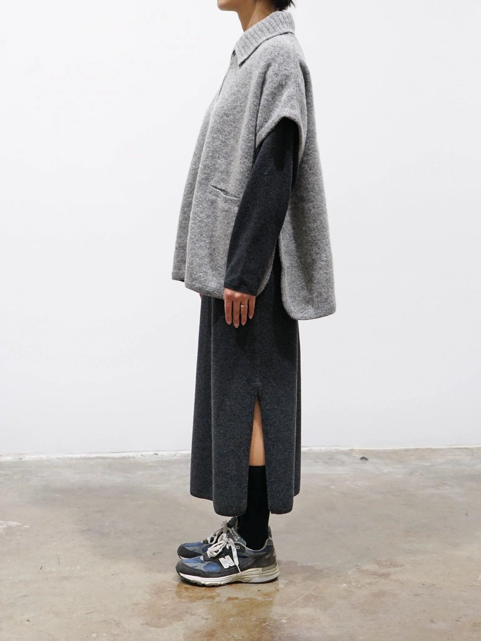Namu Shop - Phlannel Felt Wool Knit Skipper Poncho - Gray