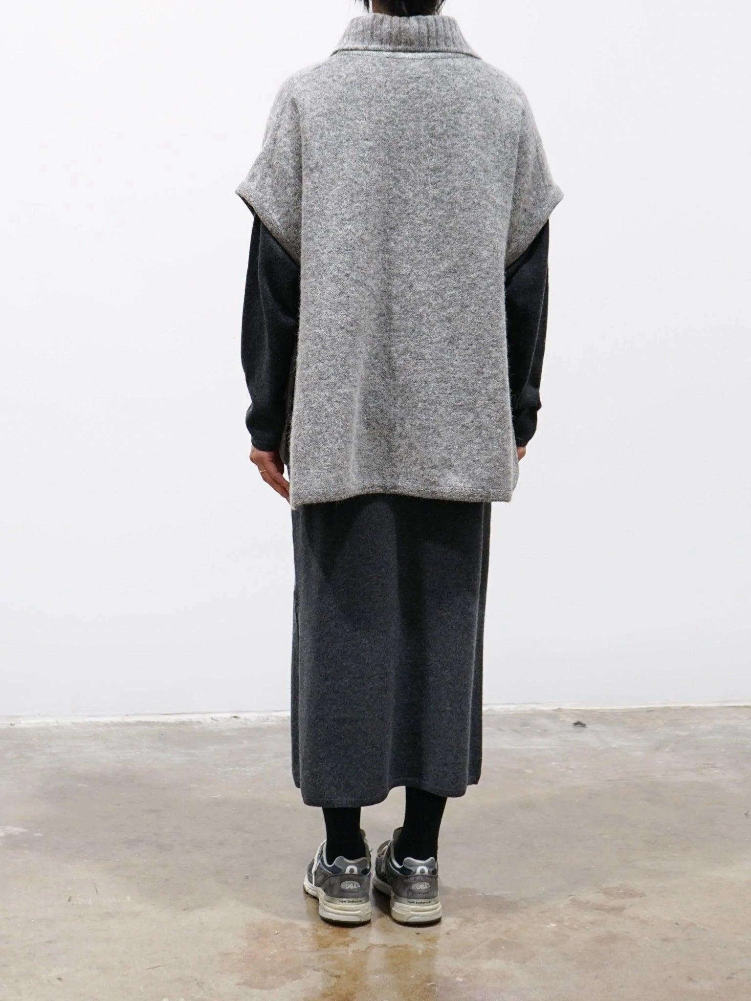 Namu Shop - Phlannel Felt Wool Knit Skipper Poncho - Gray