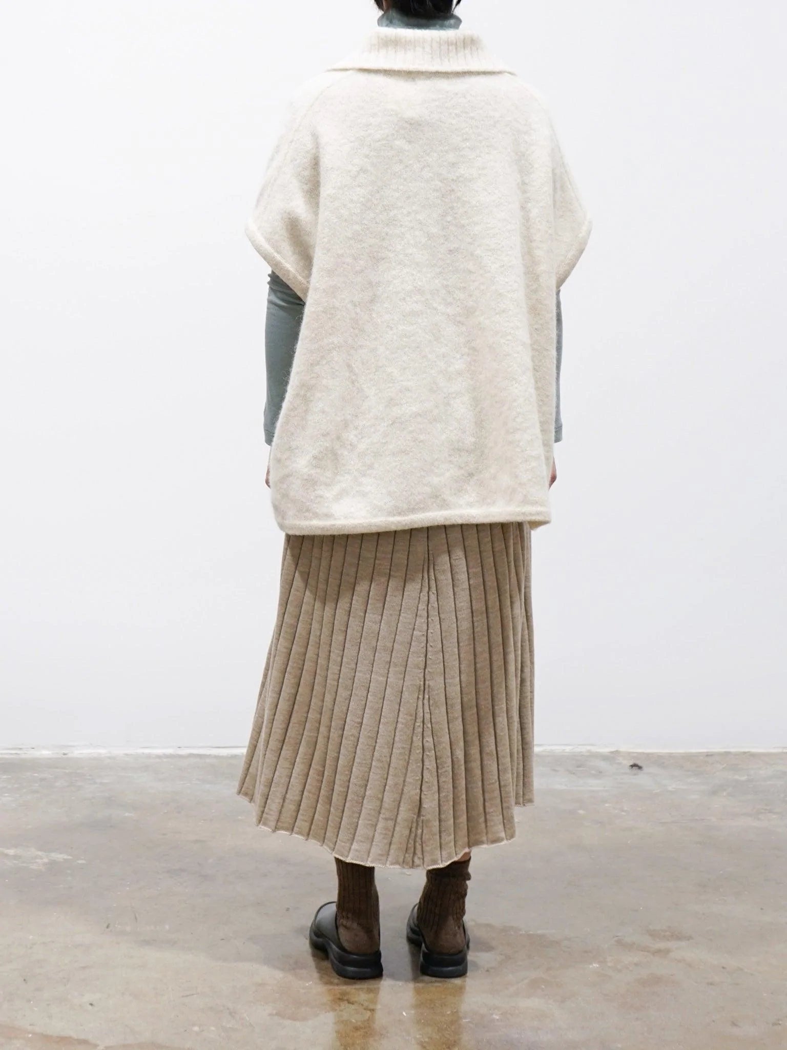 Namu Shop - Phlannel Felt Wool Knit Skipper Poncho - White