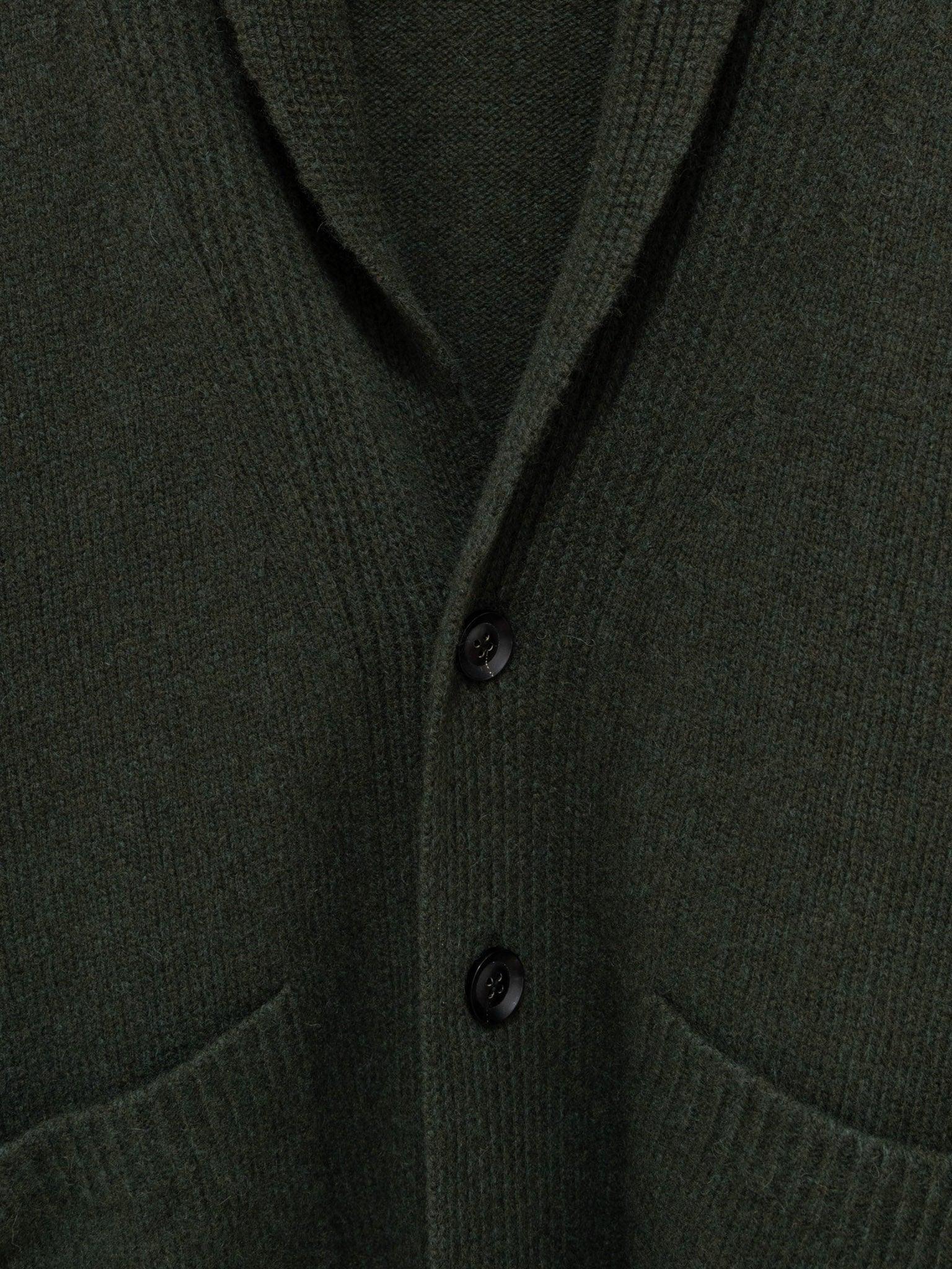 Namu Shop - Phlannel Felt Wool Shawl Collar Cardigan - Khaki Green