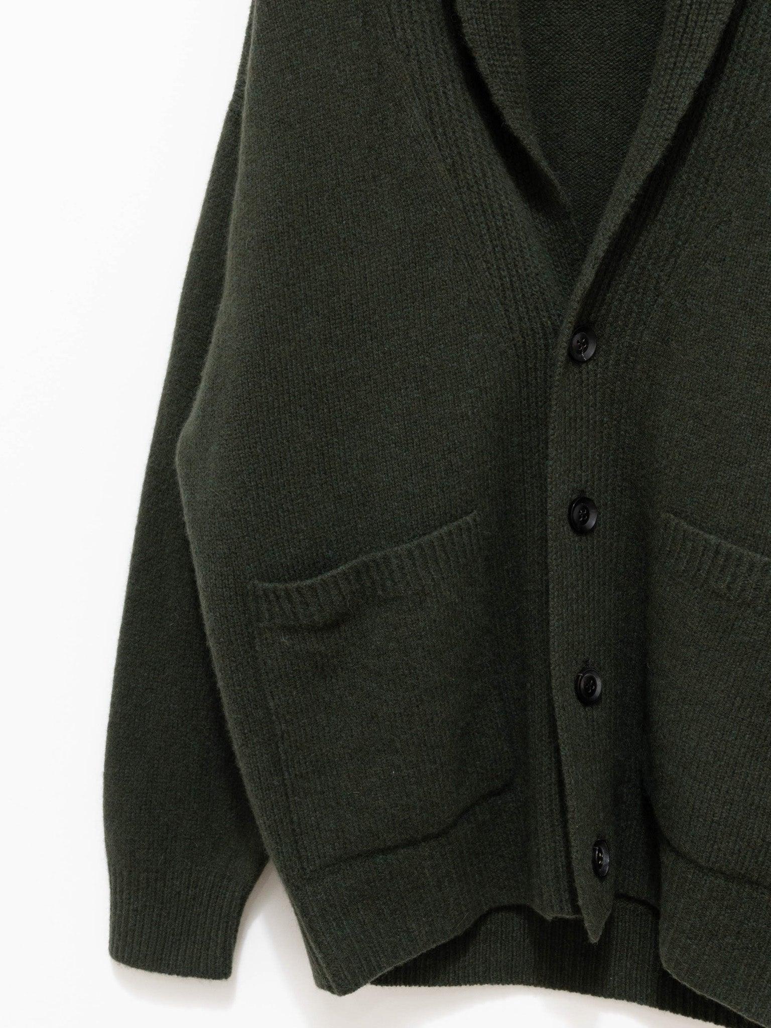 Namu Shop - Phlannel Felt Wool Shawl Collar Cardigan - Khaki Green