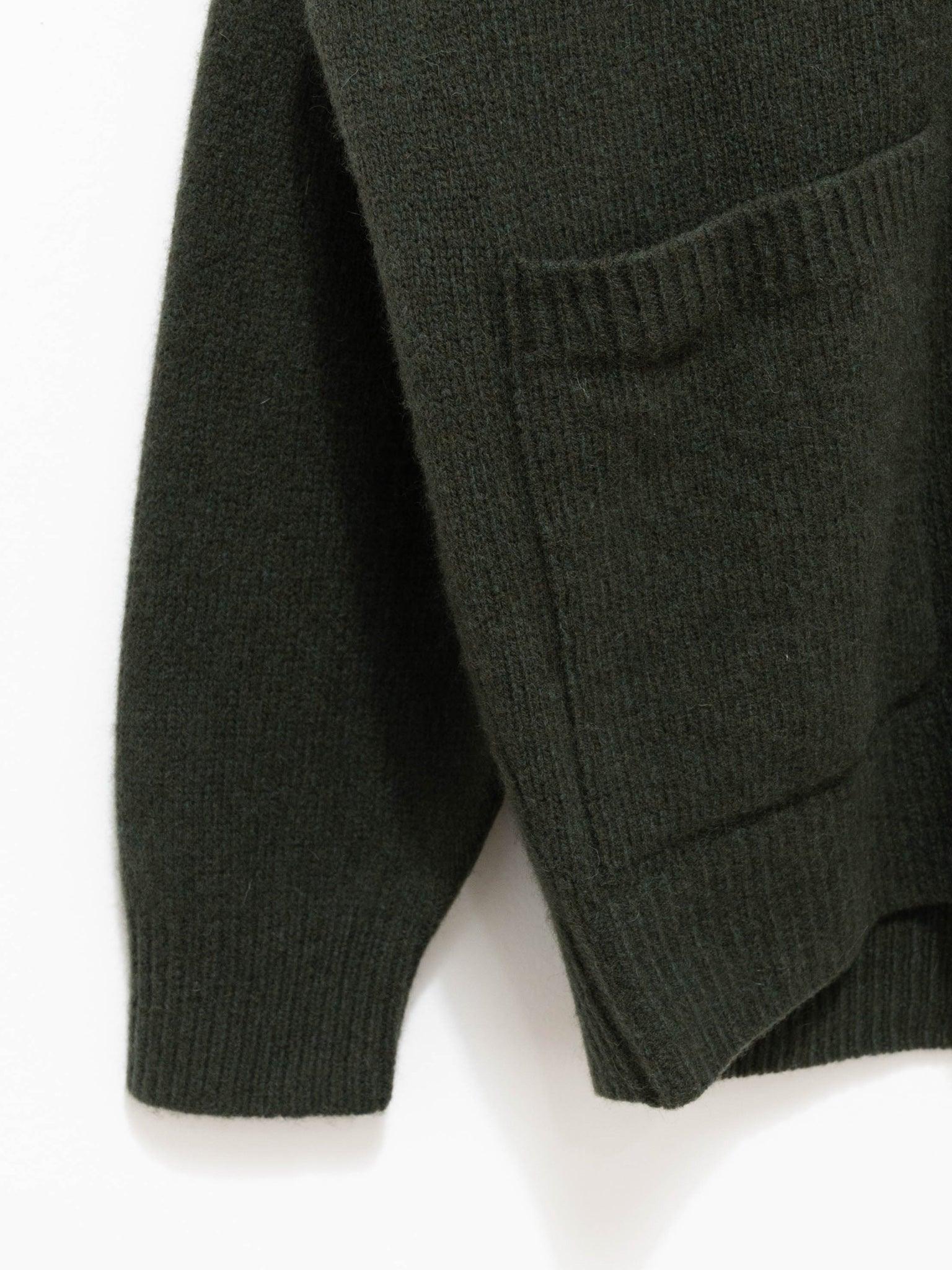 Namu Shop - Phlannel Felt Wool Shawl Collar Cardigan - Khaki Green